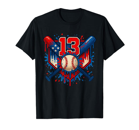 Baseball 13 Year Old Splash Drip 13Th T-Shirt - Custom Art Print Unisex - T-Shirt, Sweatshirt, Hoodie