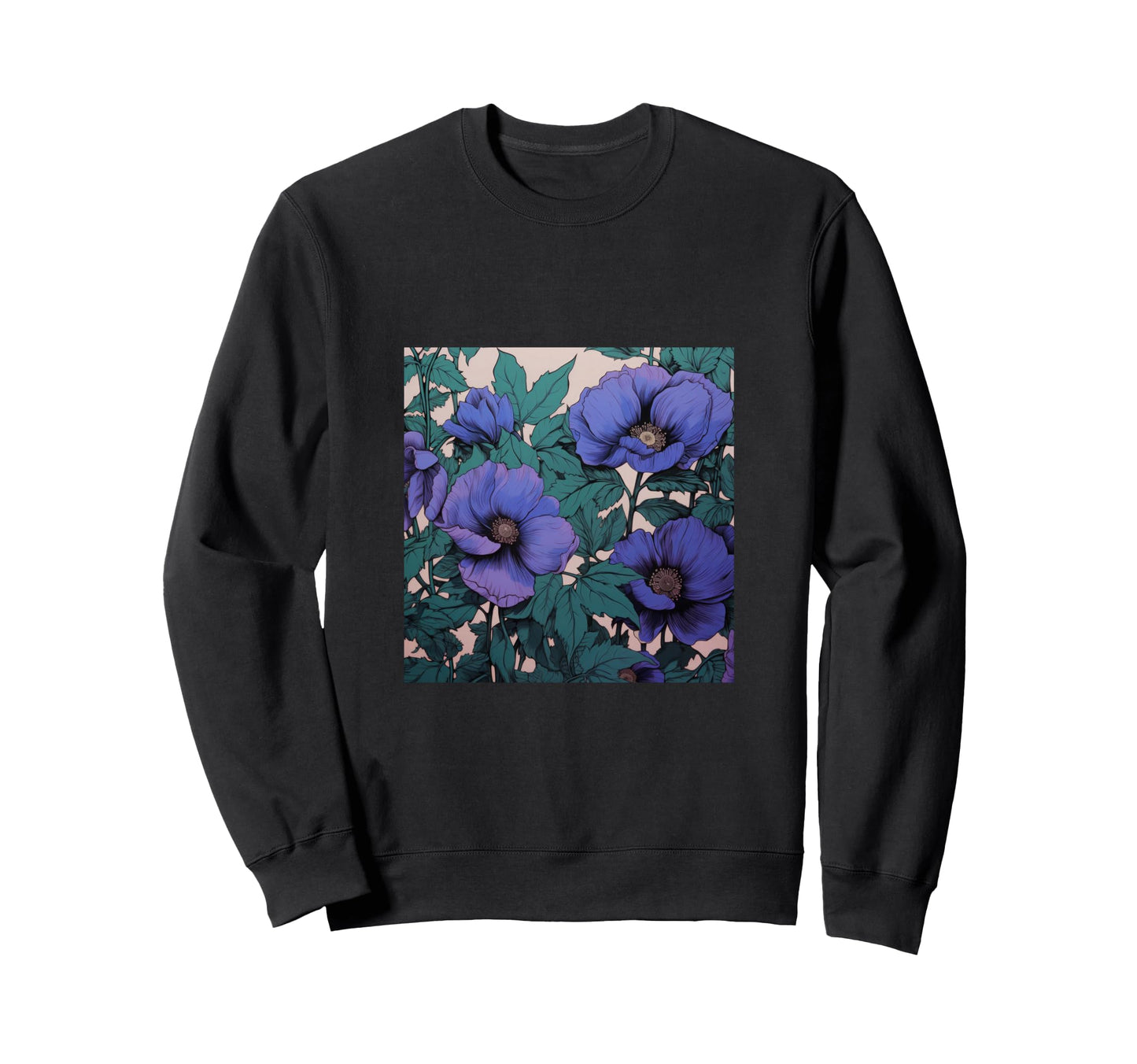 Purple And Green Flowers Sweatshirt - Custom Art Print for Adults - T-Shirt, Sweatshirt, Hoodie