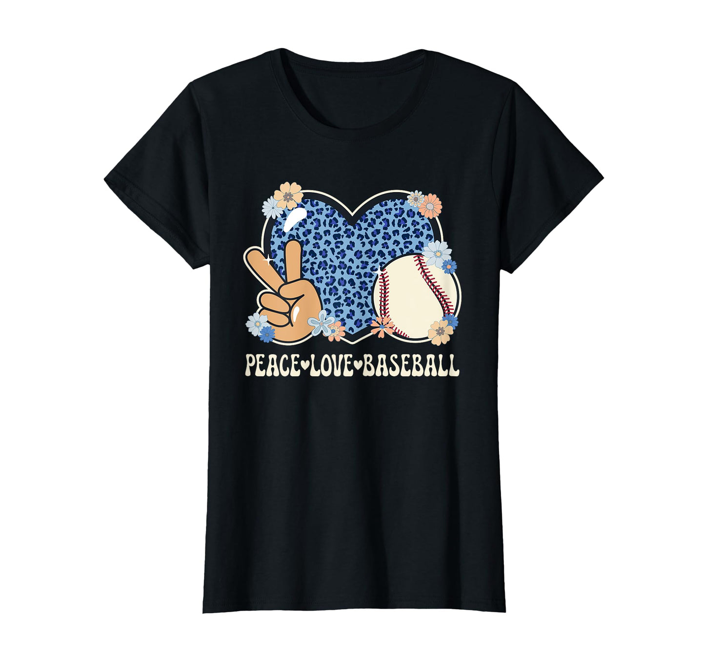 Peace Love Baseball Lover Leopard T-Shirt - Fun Novelty Design Men Women - T-Shirt, Sweatshirt, Hoodie