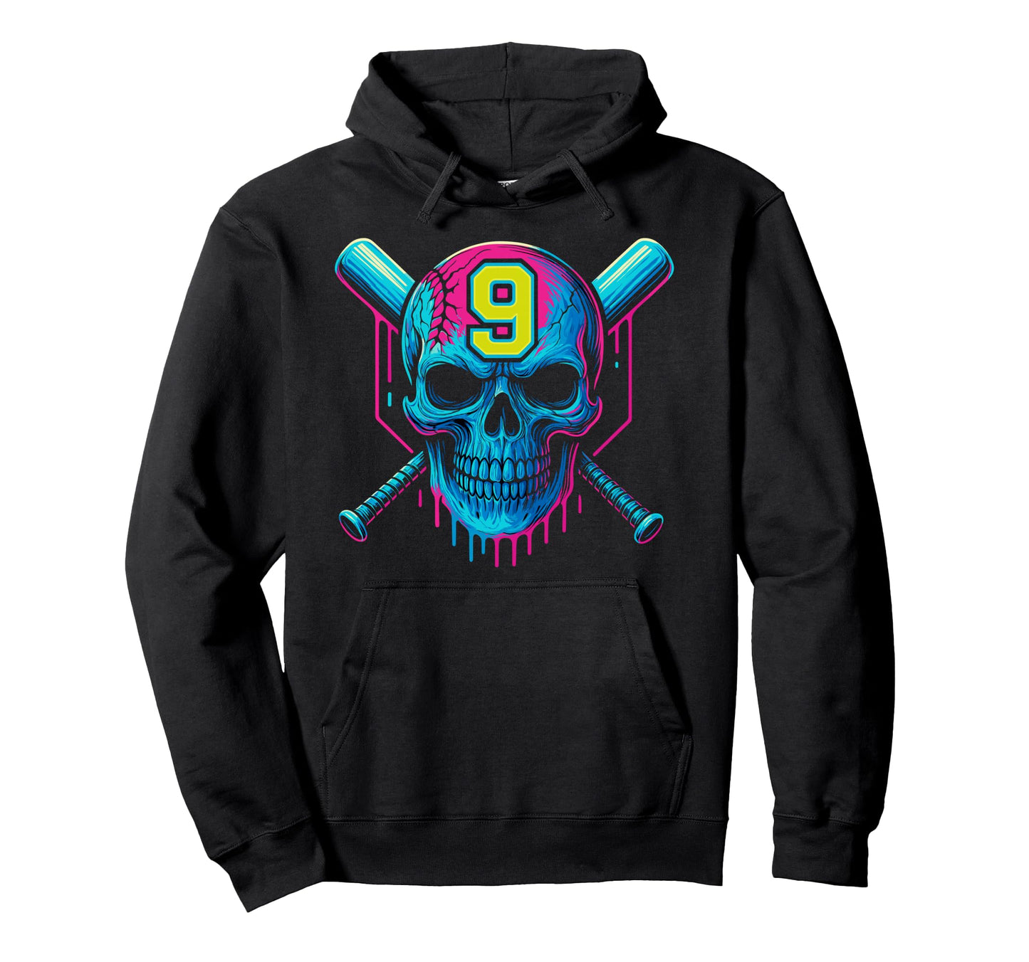 Baseball Skull Drip 9Th Birthday 9 Hoodie - Aesthetic Graphic for Adults - T-Shirt, Sweatshirt, Hoodie