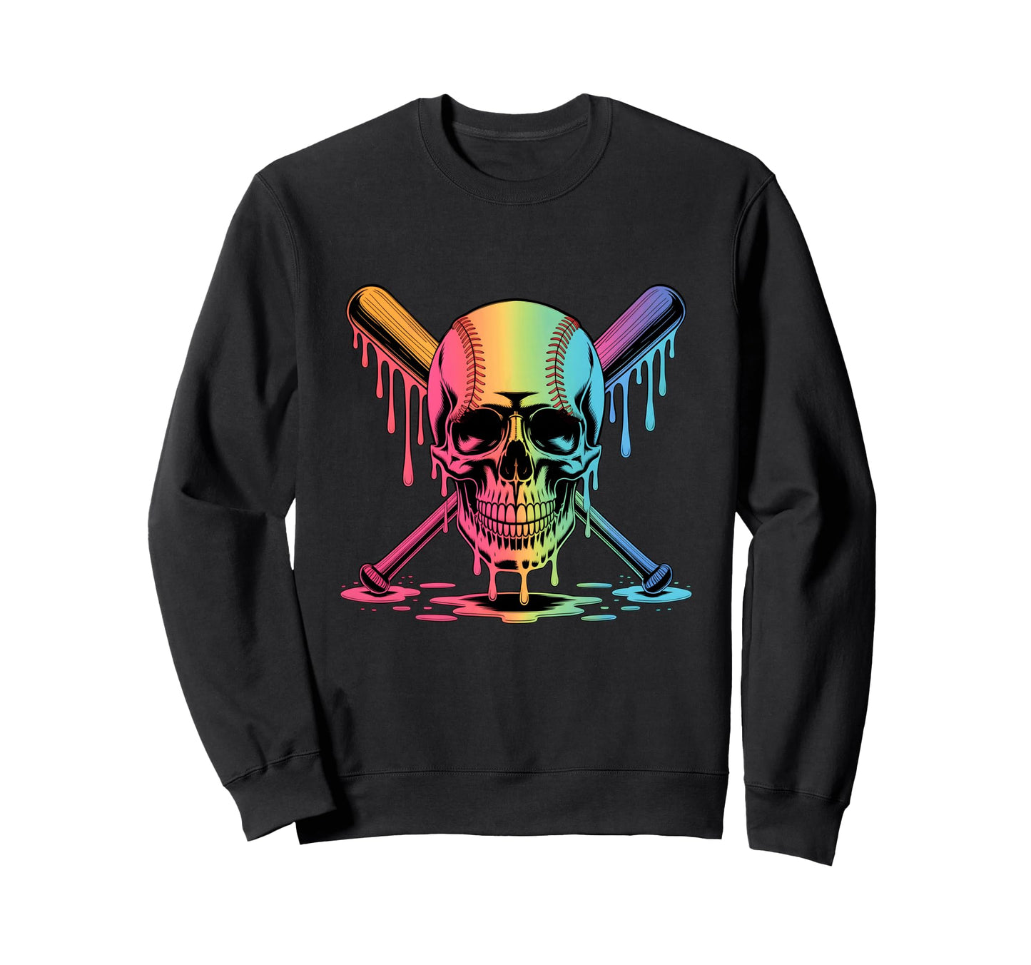 Baseball Skull Drip Baseball Drip Sweatshirt - Novelty Apparel for Adults - T-Shirt, Sweatshirt, Hoodie