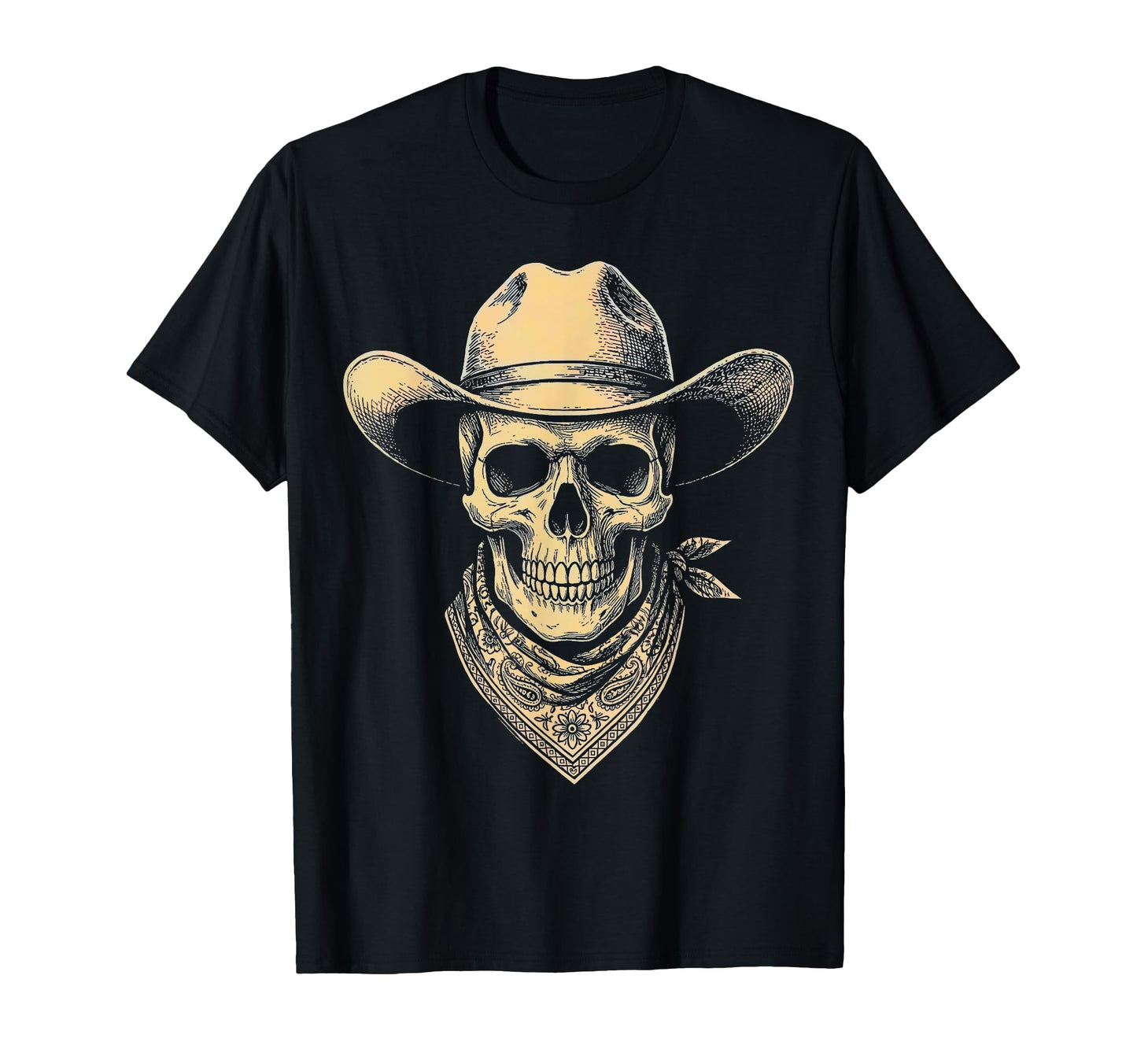 Skull Cowboy Hat Bandana Western T-Shirt - Casual Everyday Wear Unisex - T-Shirt, Sweatshirt, Hoodie
