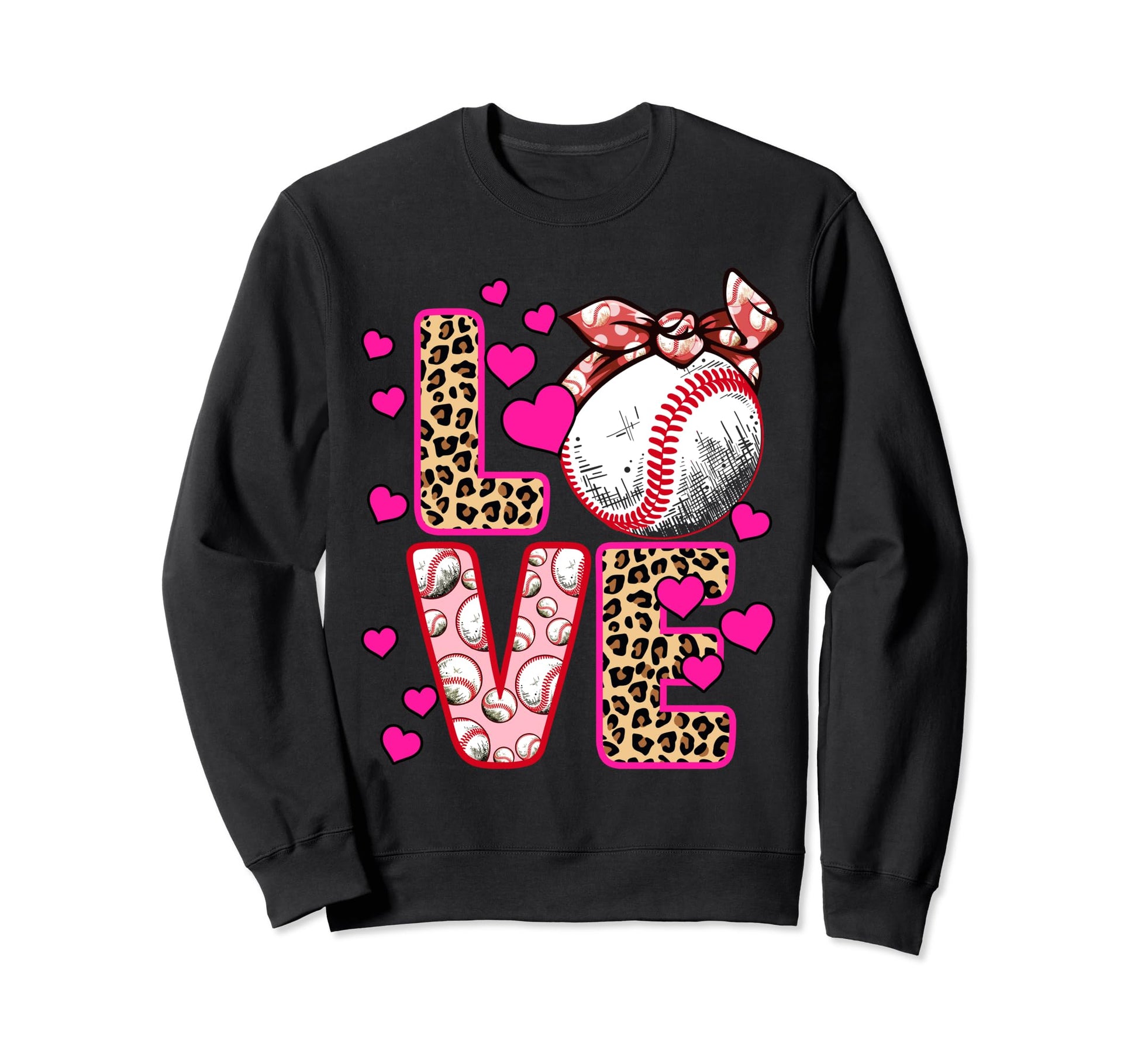 Love Baseball Headband Leopard Sweatshirt - Streetwear Style Unisex - T-Shirt, Sweatshirt, Hoodie