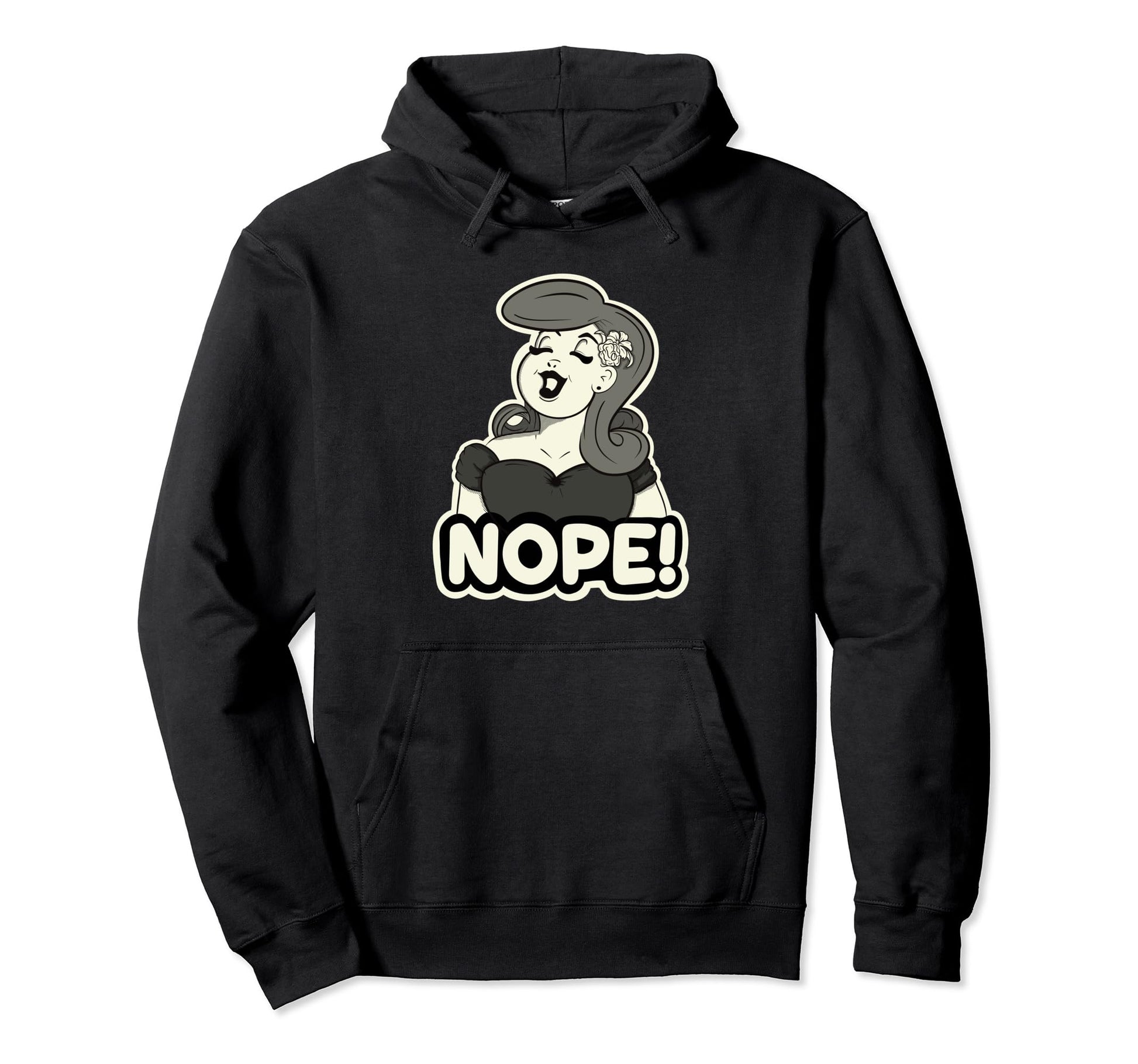 Nope Pinup Black And White Hoodie - Minimalist Print Unisex - T-Shirt, Sweatshirt, Hoodie