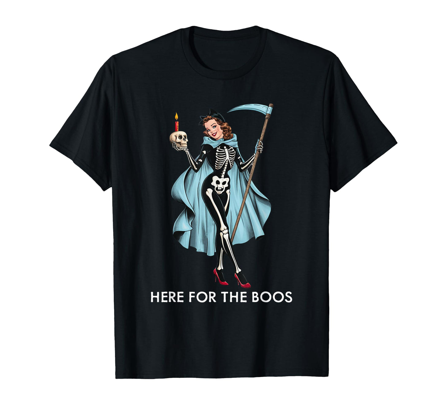 Here Boos Funny Halloween Pinup T-Shirt - Trendy Graphic for Adults - T-Shirt, Sweatshirt, Hoodie