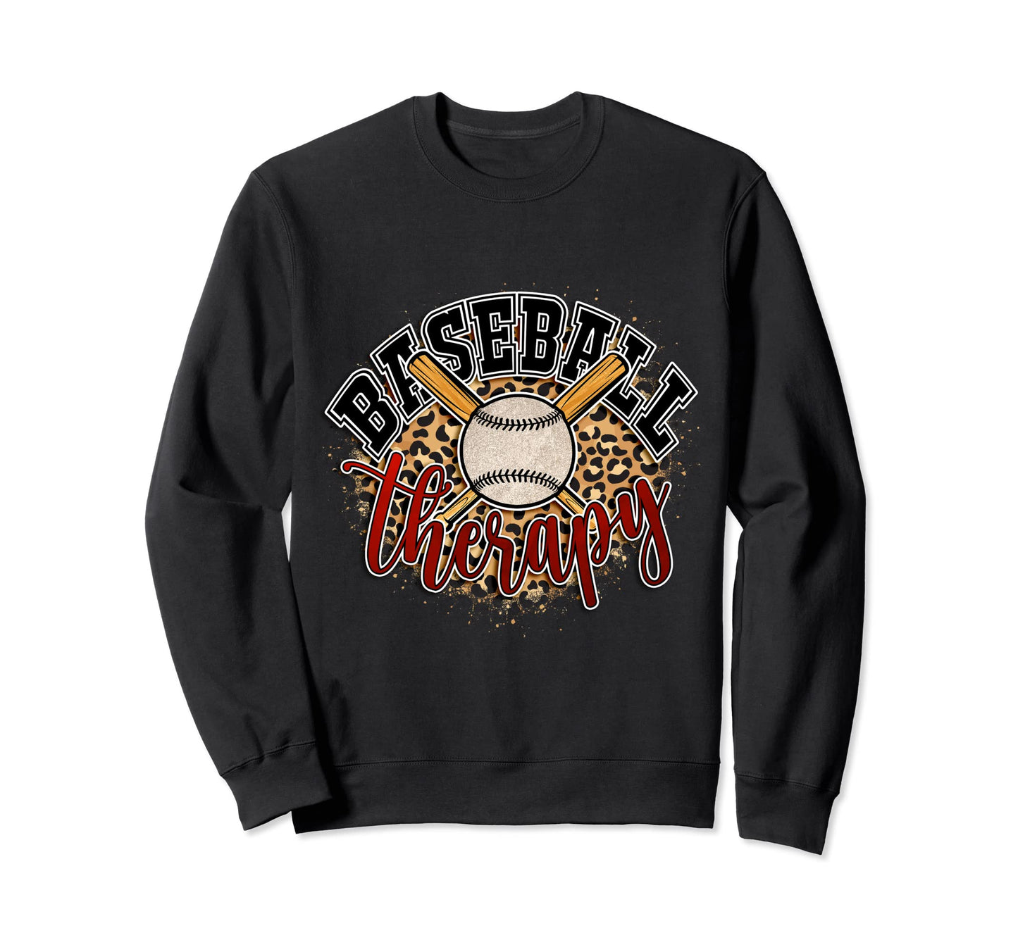 Baseball Therapy Leopard D Cor Sweatshirt - Fun Novelty Design Men Women - T-Shirt, Sweatshirt, Hoodie