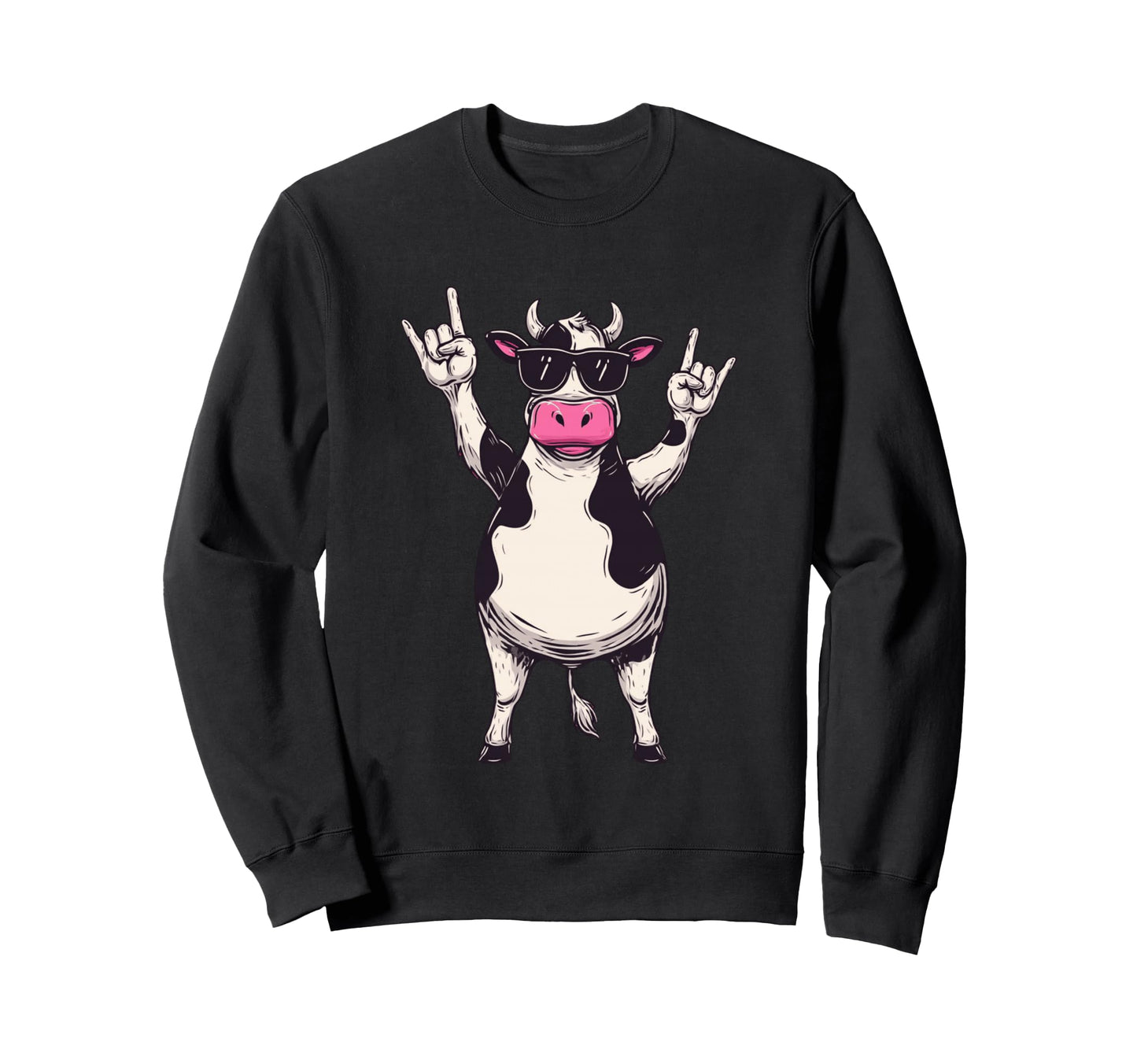 Cow Sunglasses Double Rock Hand Sweatshirt - Minimalist Print Men Women - T-Shirt, Sweatshirt, Hoodie