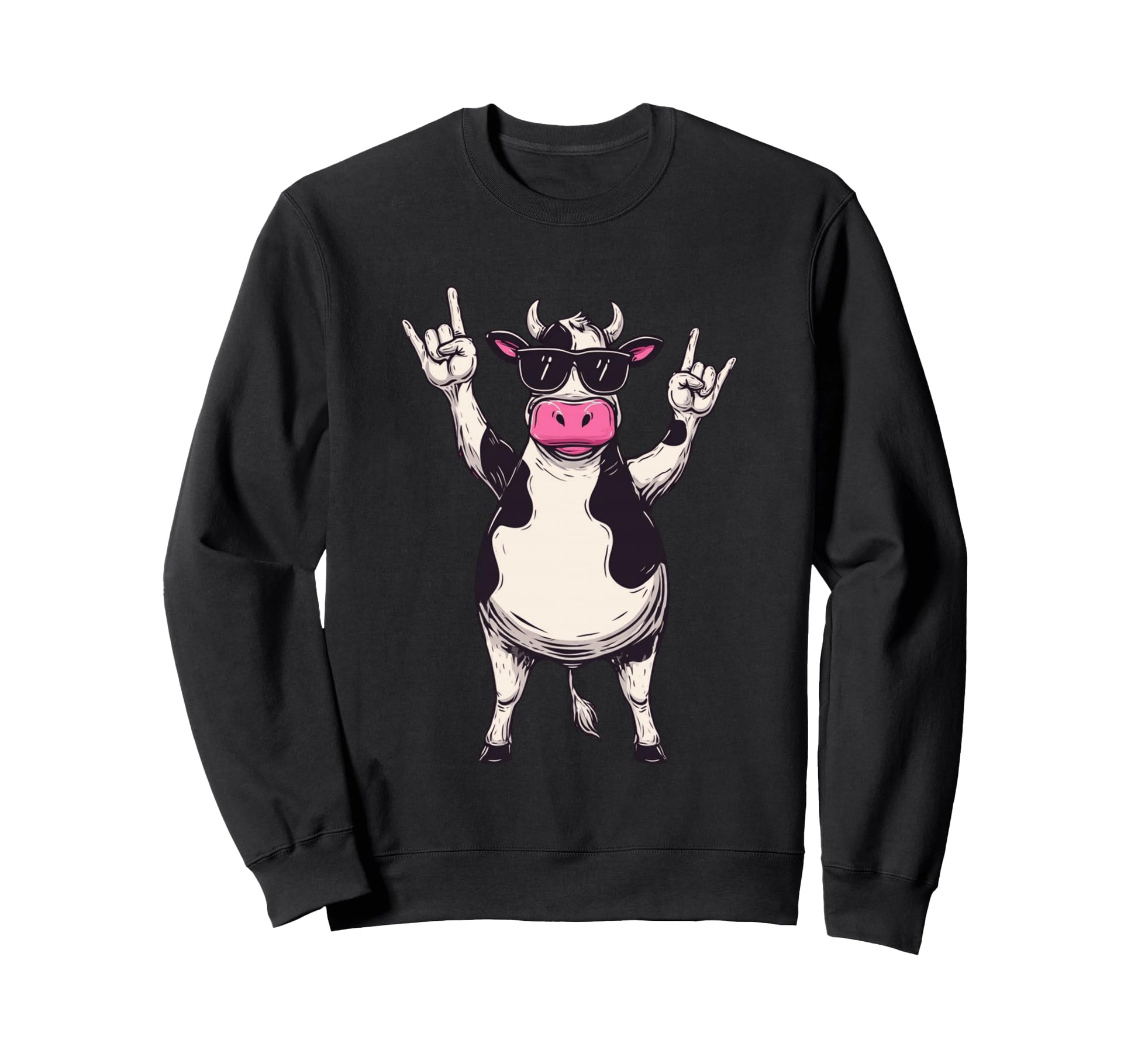 Cow Sunglasses Double Rock Hand Sweatshirt - Minimalist Print Men Women - T-Shirt, Sweatshirt, Hoodie