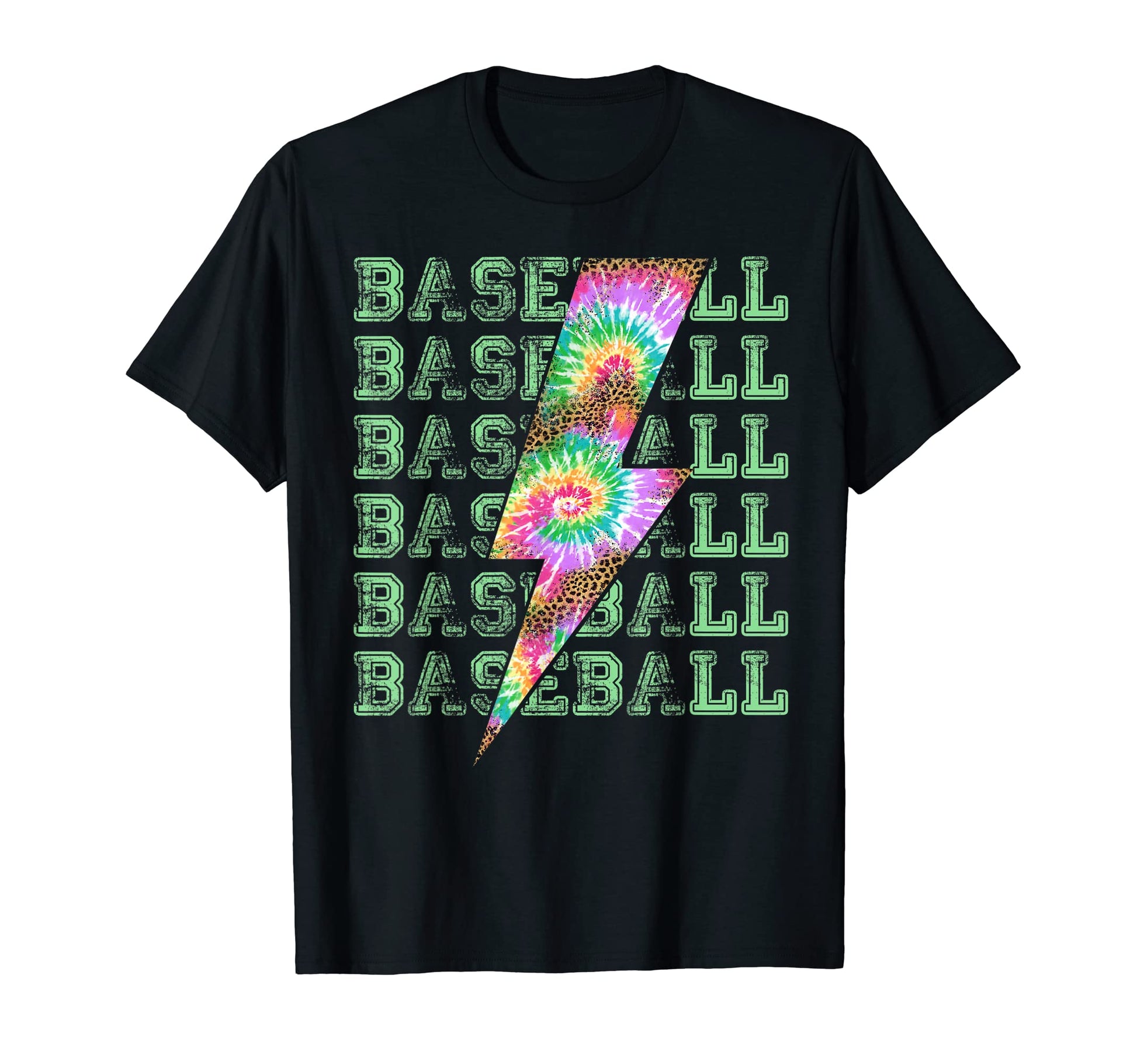 Baseball Tie Dye Leopard Lightning Bolt T-Shirt - Minimalist Print Unisex - T-Shirt, Sweatshirt, Hoodie