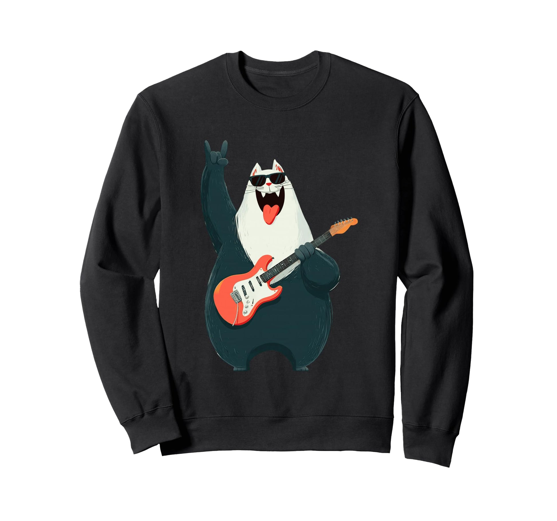 Cat Rock Music Guitar Player Sweatshirt - Unique Graphic Men Women - T-Shirt, Sweatshirt, Hoodie