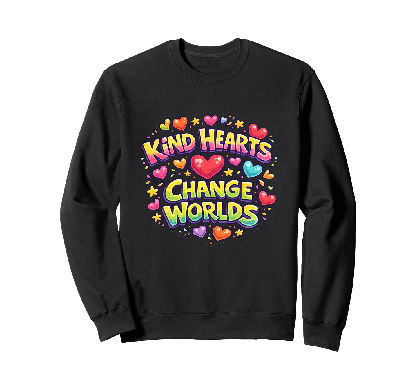 Kind Hearts Change Worlds Colorful Heart Sweatshirt - Graphic Print Unisex - T-Shirt, Sweatshirt, Hoodie