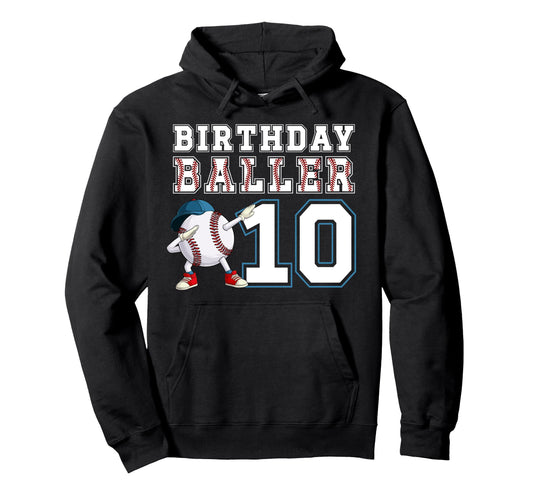 10Th Baseball Birthday Party Ten Year Old Hoodie - Novelty Apparel Unisex - T-Shirt, Sweatshirt, Hoodie