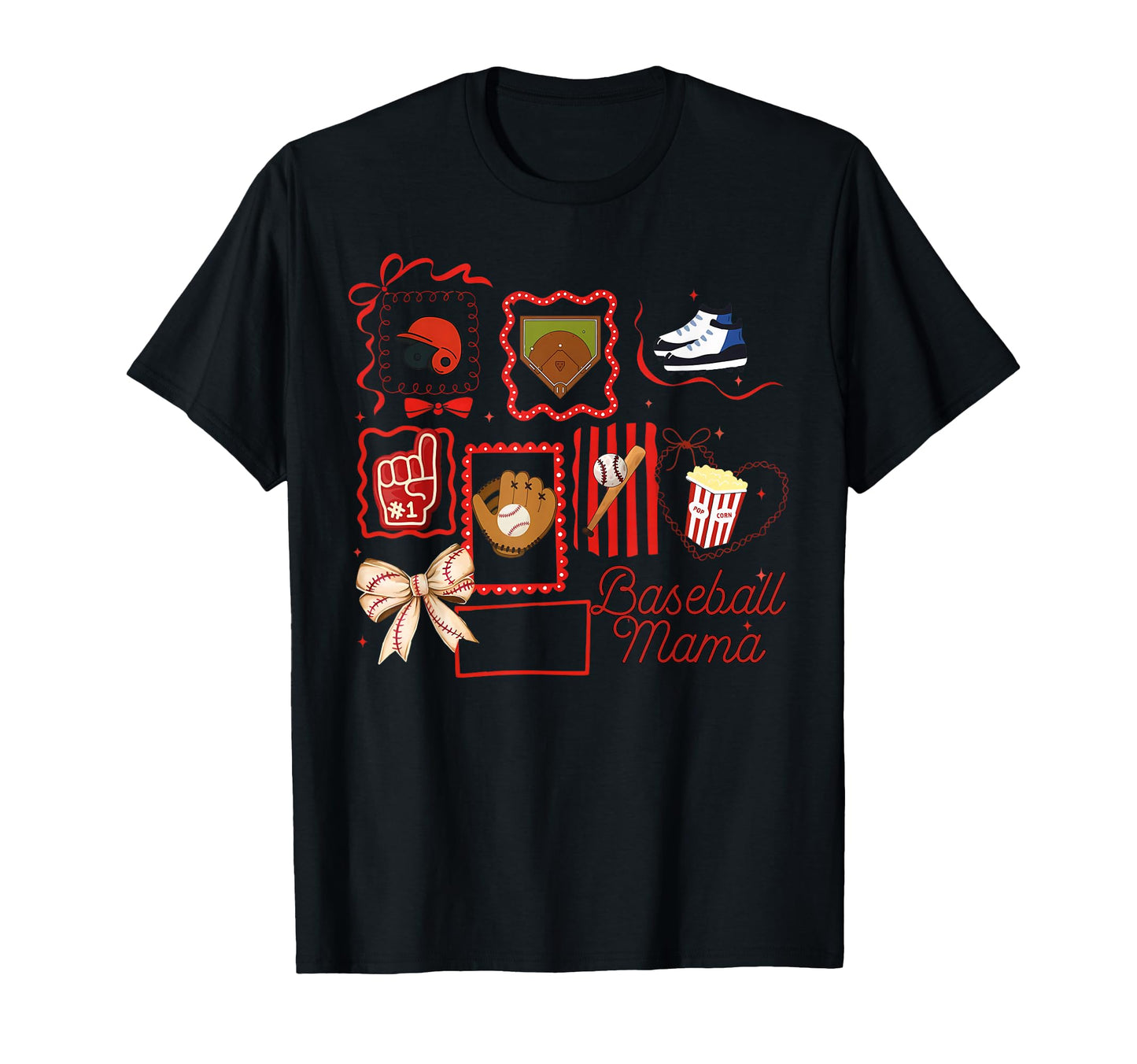 Coquette Bow Stamp Baseball Mama Game T-Shirt - Aesthetic Graphic Unisex - T-Shirt, Sweatshirt, Hoodie