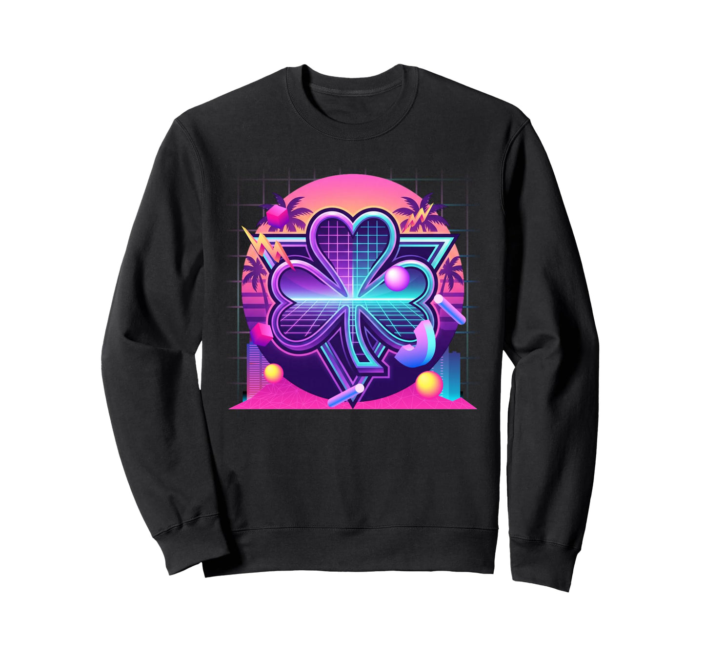 Synthwave Four Leaf Clover 80S Sweatshirt - Custom Art Print Unisex - T-Shirt, Sweatshirt, Hoodie