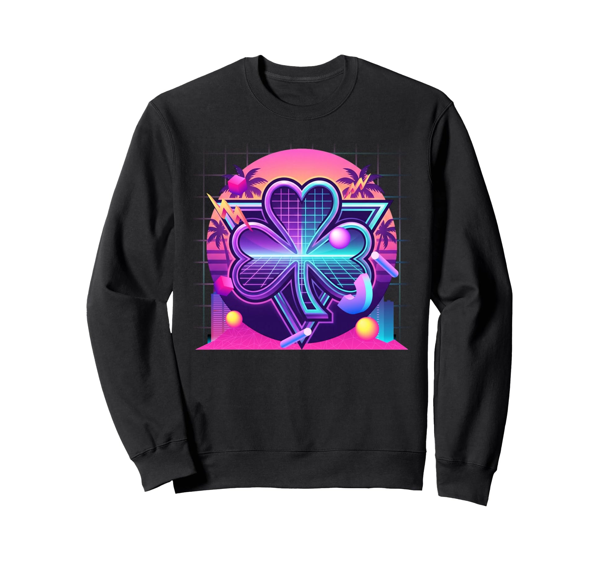 Synthwave Four Leaf Clover 80S Sweatshirt - Custom Art Print Unisex - T-Shirt, Sweatshirt, Hoodie