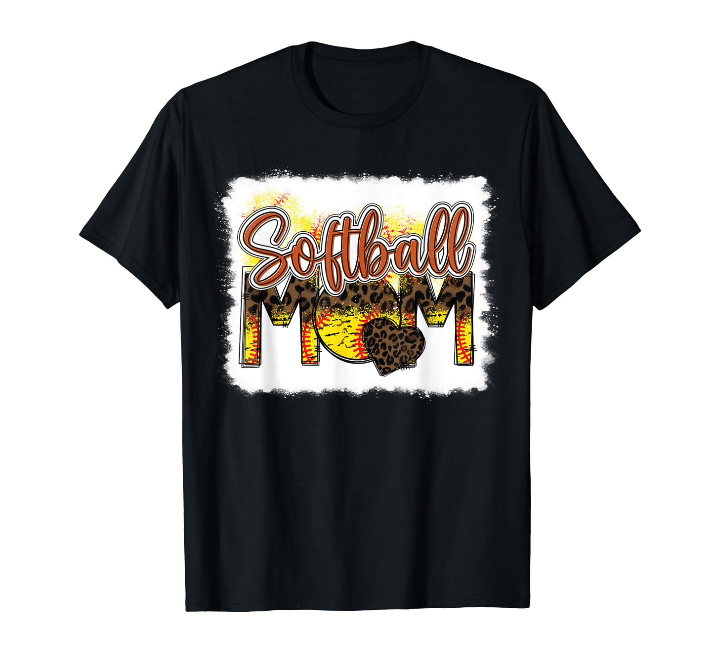Bleached Softball Mom Leopard Funny T-Shirt - Graphic Print Unisex - T-Shirt, Sweatshirt, Hoodie