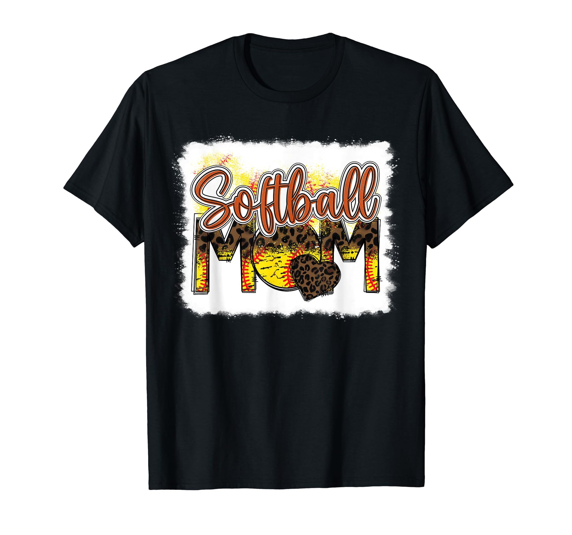 Bleached Softball Mom Leopard Funny T-Shirt - Graphic Print Unisex - T-Shirt, Sweatshirt, Hoodie