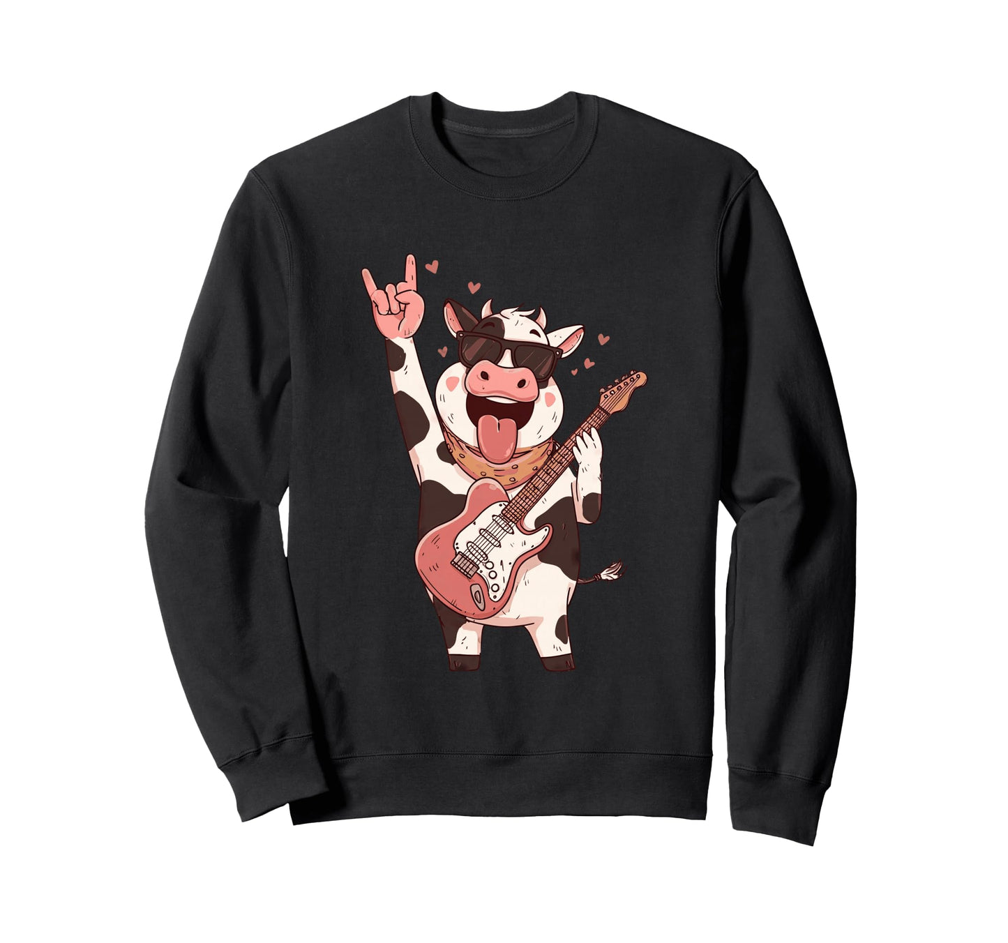 Funny Cow Rockstar Guitar Playing Sweatshirt - Trendy Graphic for Adults - T-Shirt, Sweatshirt, Hoodie