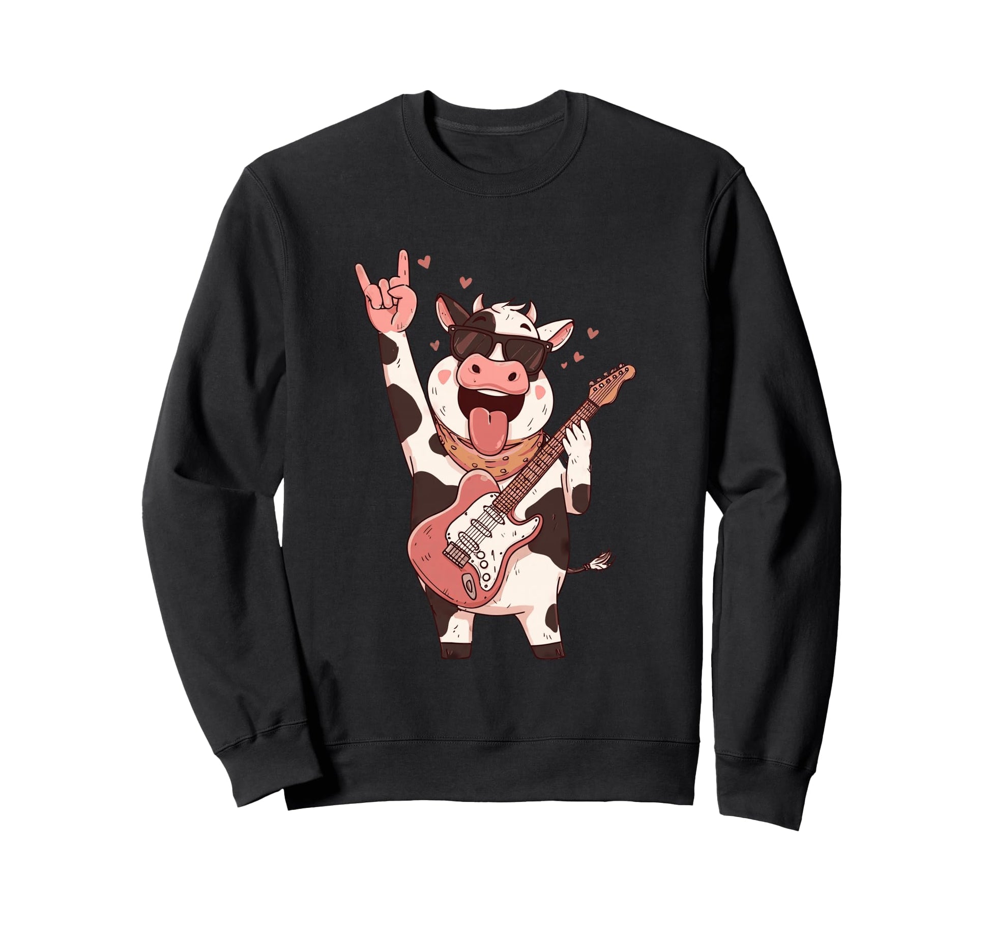Funny Cow Rockstar Guitar Playing Sweatshirt - Trendy Graphic for Adults - T-Shirt, Sweatshirt, Hoodie