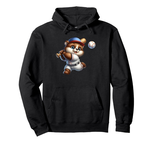 Adorable Bear Baseball Player Cartoon Hoodie - Trendy Graphic for Adults - T-Shirt, Sweatshirt, Hoodie