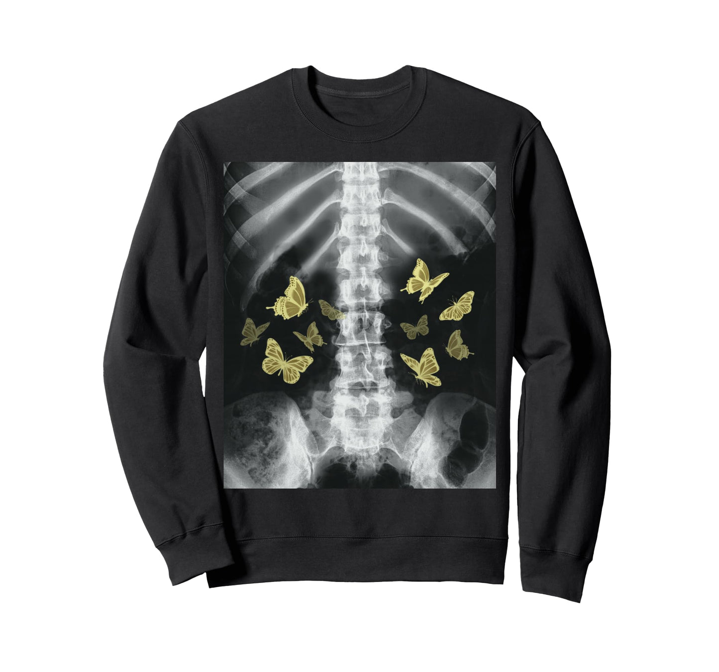 Xray Skeleton Yellow Butterfly Harajuku Sweatshirt - Unique Graphic Unisex - T-Shirt, Sweatshirt, Hoodie