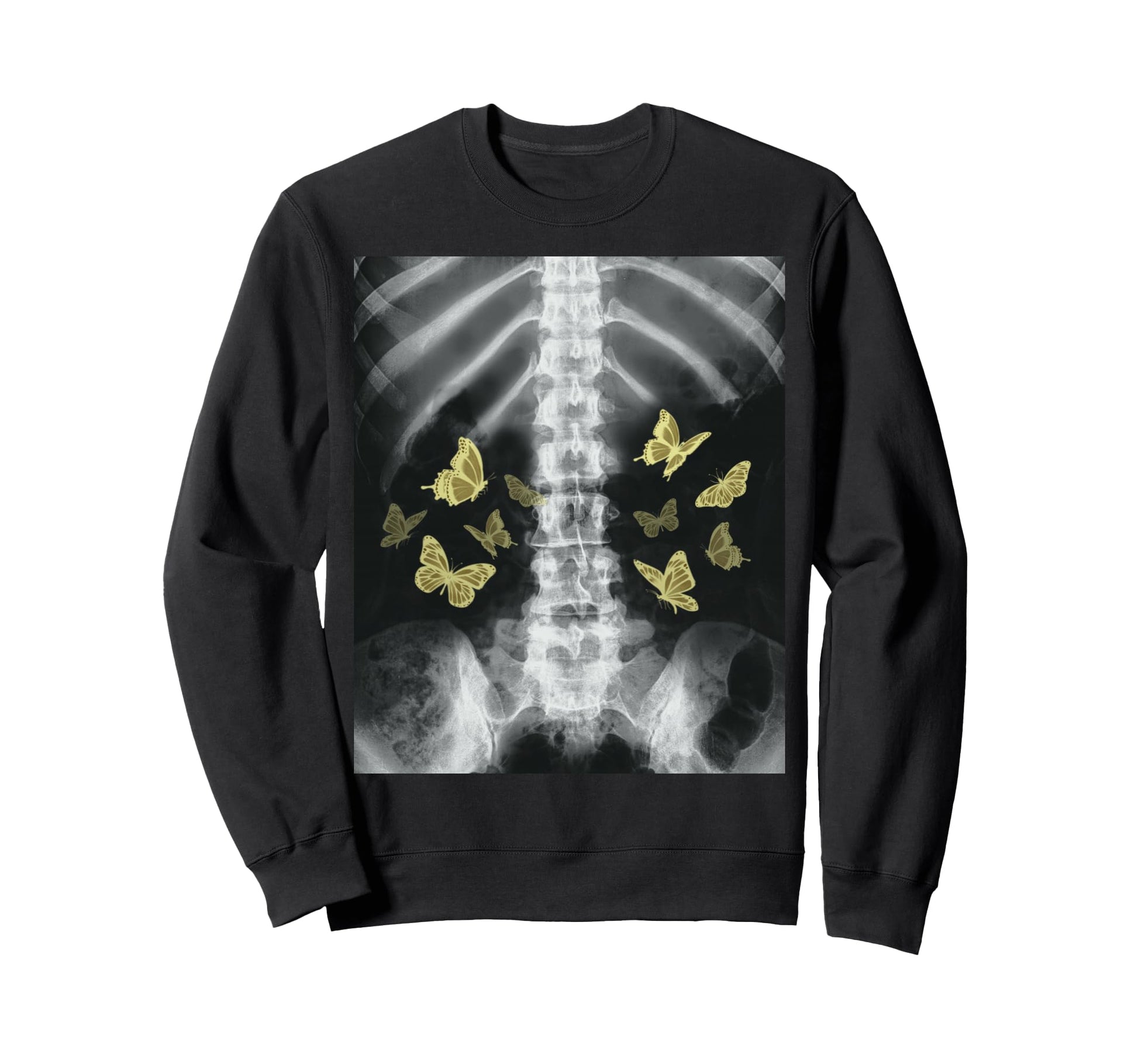 Xray Skeleton Yellow Butterfly Harajuku Sweatshirt - Unique Graphic Unisex - T-Shirt, Sweatshirt, Hoodie