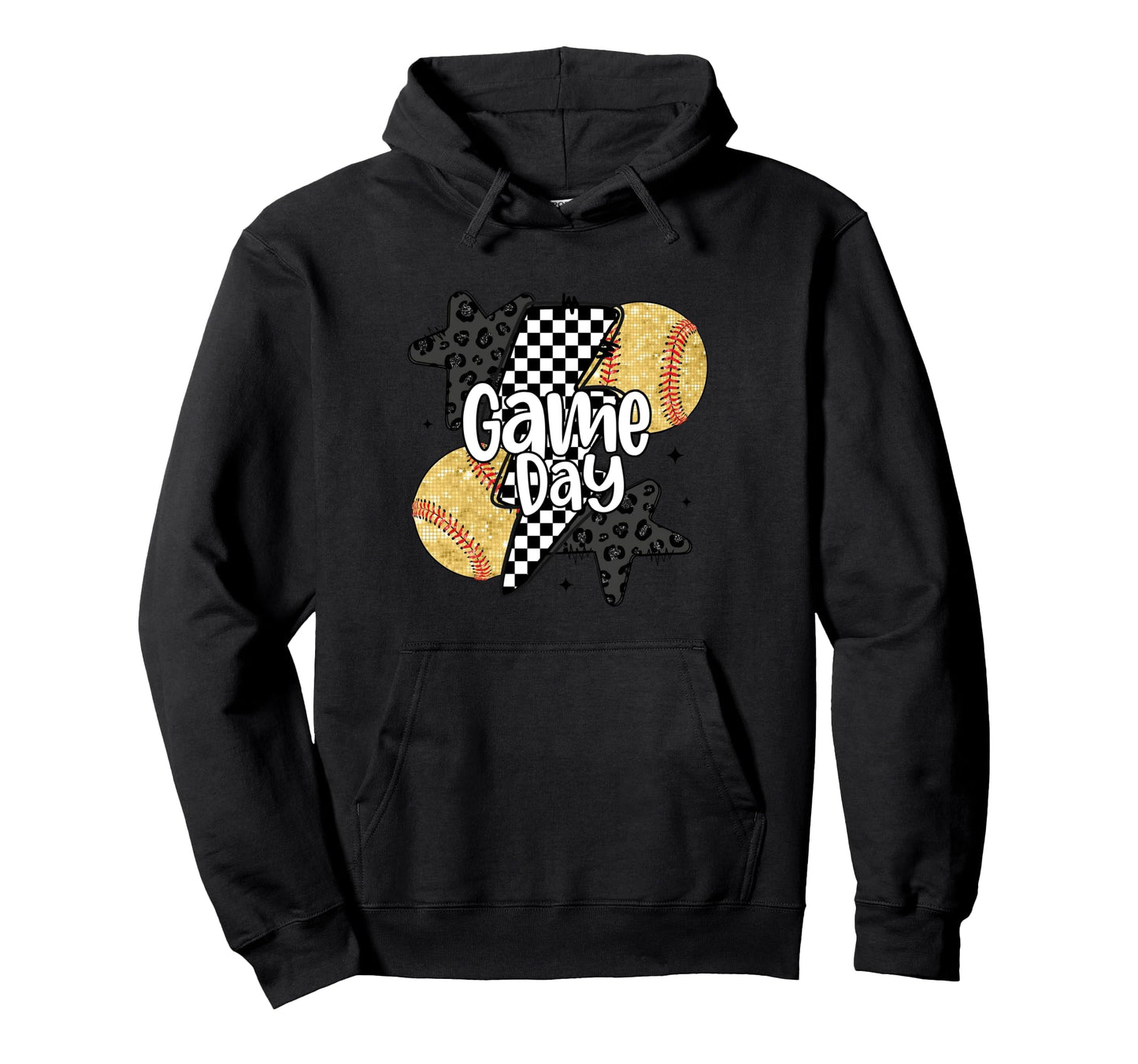 Game Day Baseball Coquette Checkered Hoodie - Unique Graphic Men Women - T-Shirt, Sweatshirt, Hoodie