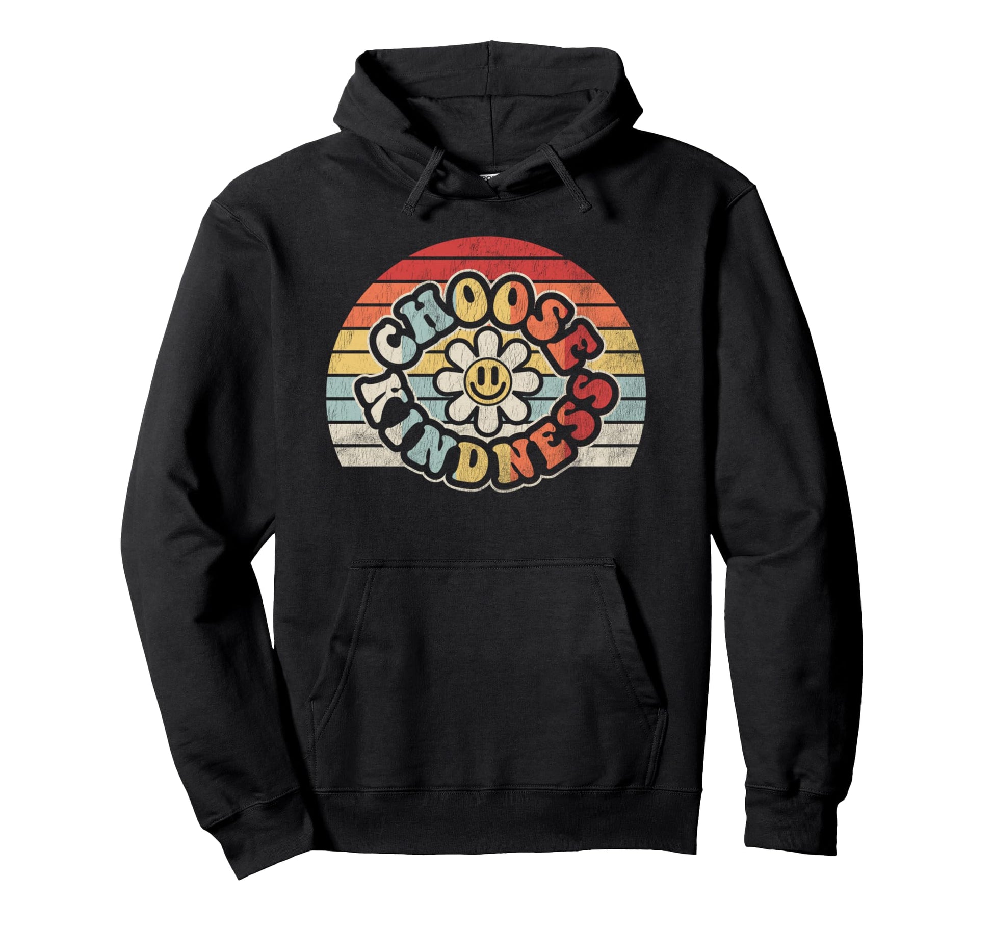 Choose Kindness Stripes Happy Flower Hoodie - Minimalist Print for Adults - T-Shirt, Sweatshirt, Hoodie