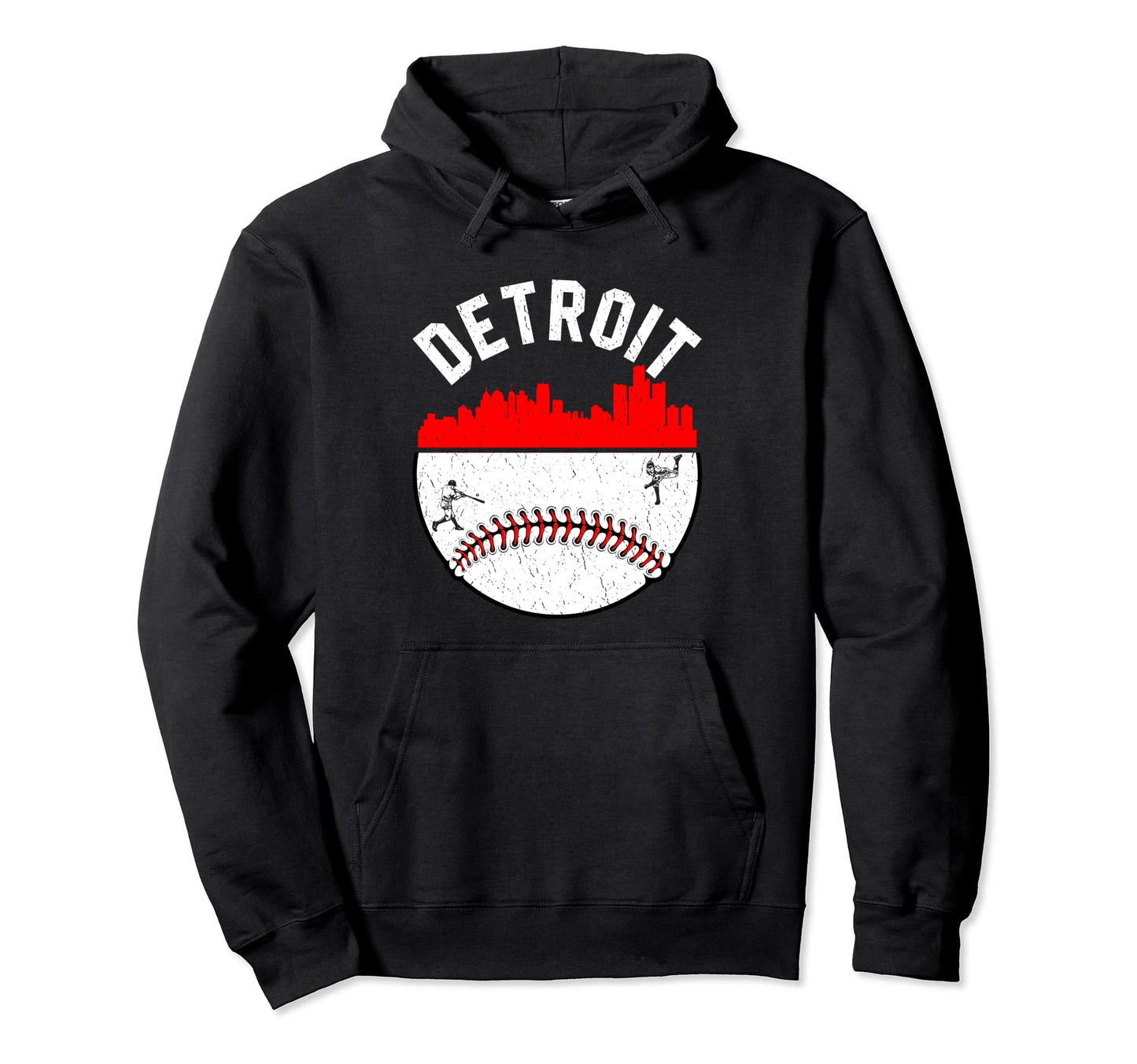 Detroit Cityscape Baseball Hoodie - Fun Novelty Design for Adults - T-Shirt, Sweatshirt, Hoodie