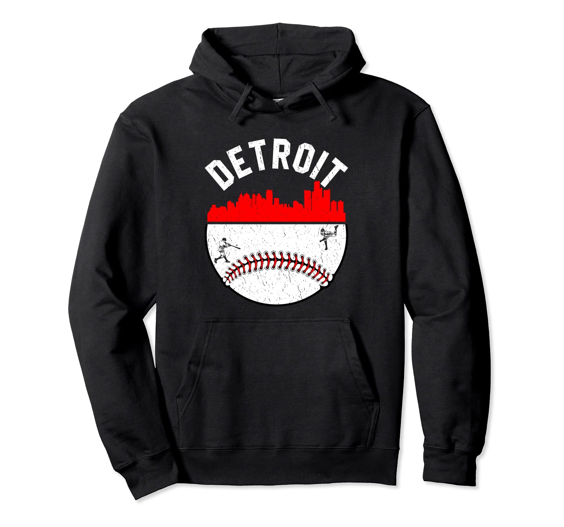 Detroit Cityscape Baseball Hoodie - Fun Novelty Design for Adults - T-Shirt, Sweatshirt, Hoodie