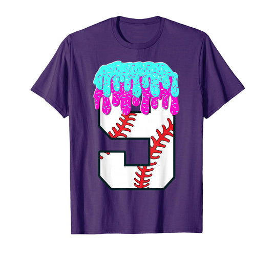 Baseball Drip 9 Year Old 9Th Birthday T-Shirt - Unique Graphic for Adults - T-Shirt, Sweatshirt, Hoodie