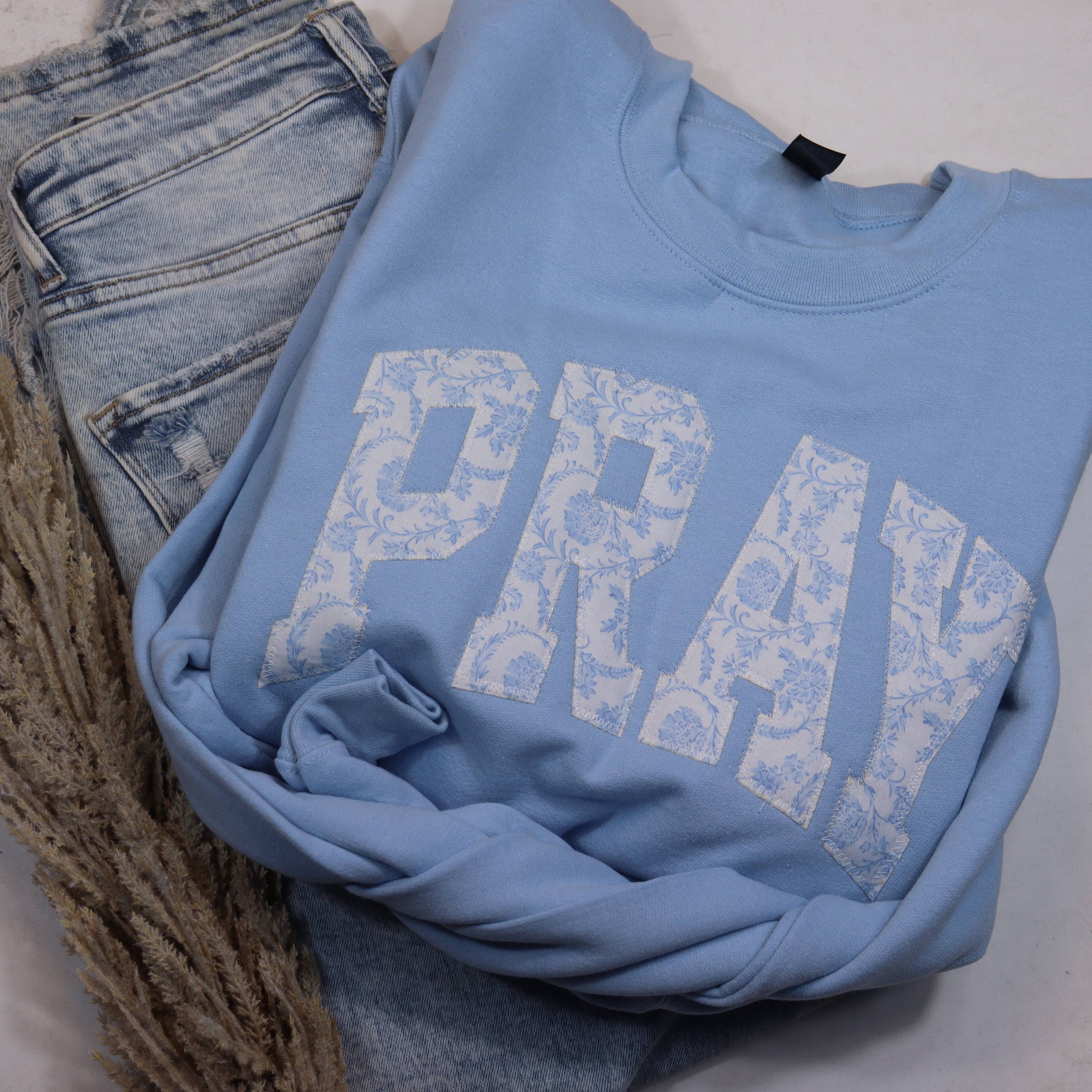 Light Blue Floral Pray Christian Faith - Adult & Kids T-Shirts, Sweatshirts & Hoodies apparel design preview 1