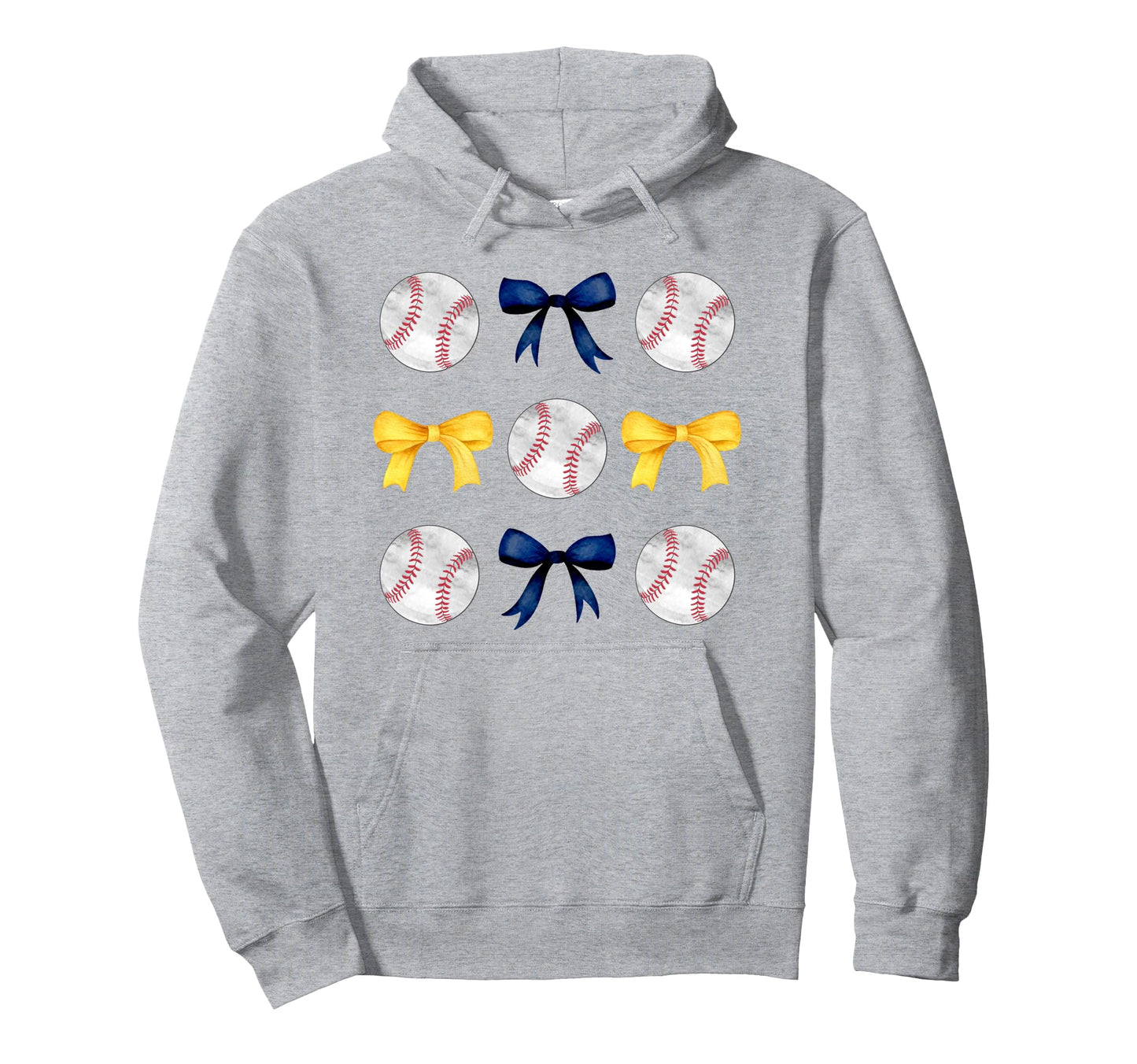 Baseballs Dark Blue Yellow Bows Hoodie - Casual Everyday Wear Men Women - T-Shirt, Sweatshirt, Hoodie