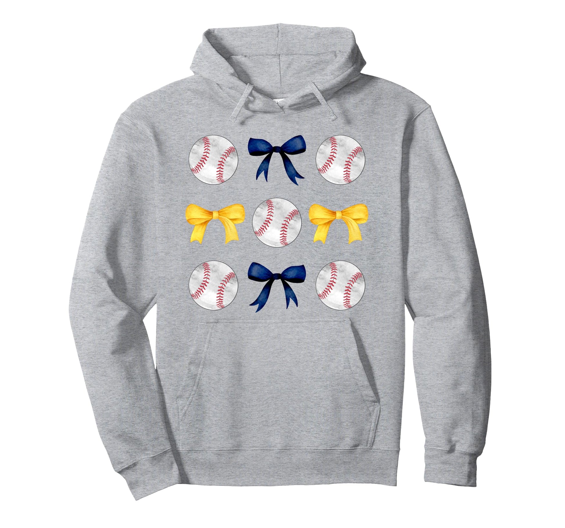 Baseballs Dark Blue Yellow Bows Hoodie - Casual Everyday Wear Men Women - T-Shirt, Sweatshirt, Hoodie