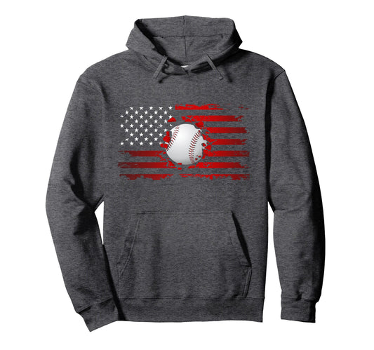 American Flag Baseball Baseball Hoodie - Minimalist Print for Adults - T-Shirt, Sweatshirt, Hoodie