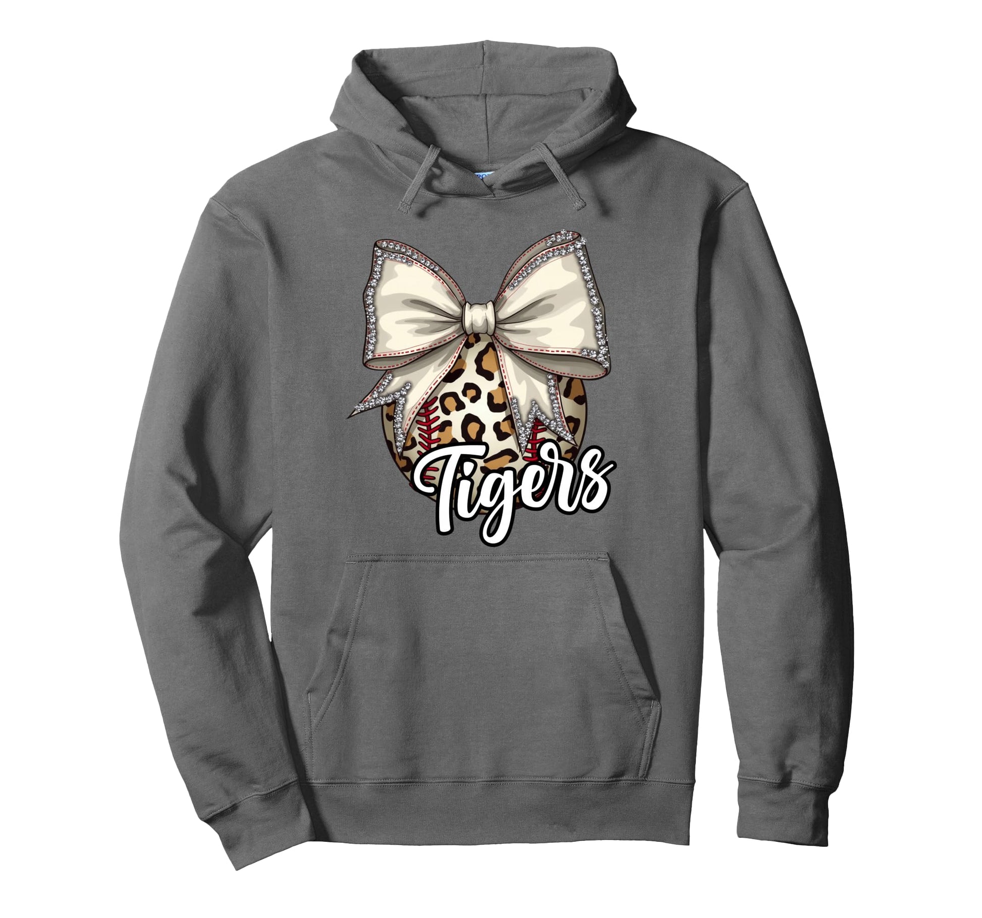 Tigers Baseball Leopard Coquette Bow Hoodie - Aesthetic Graphic for Adults - T-Shirt, Sweatshirt, Hoodie