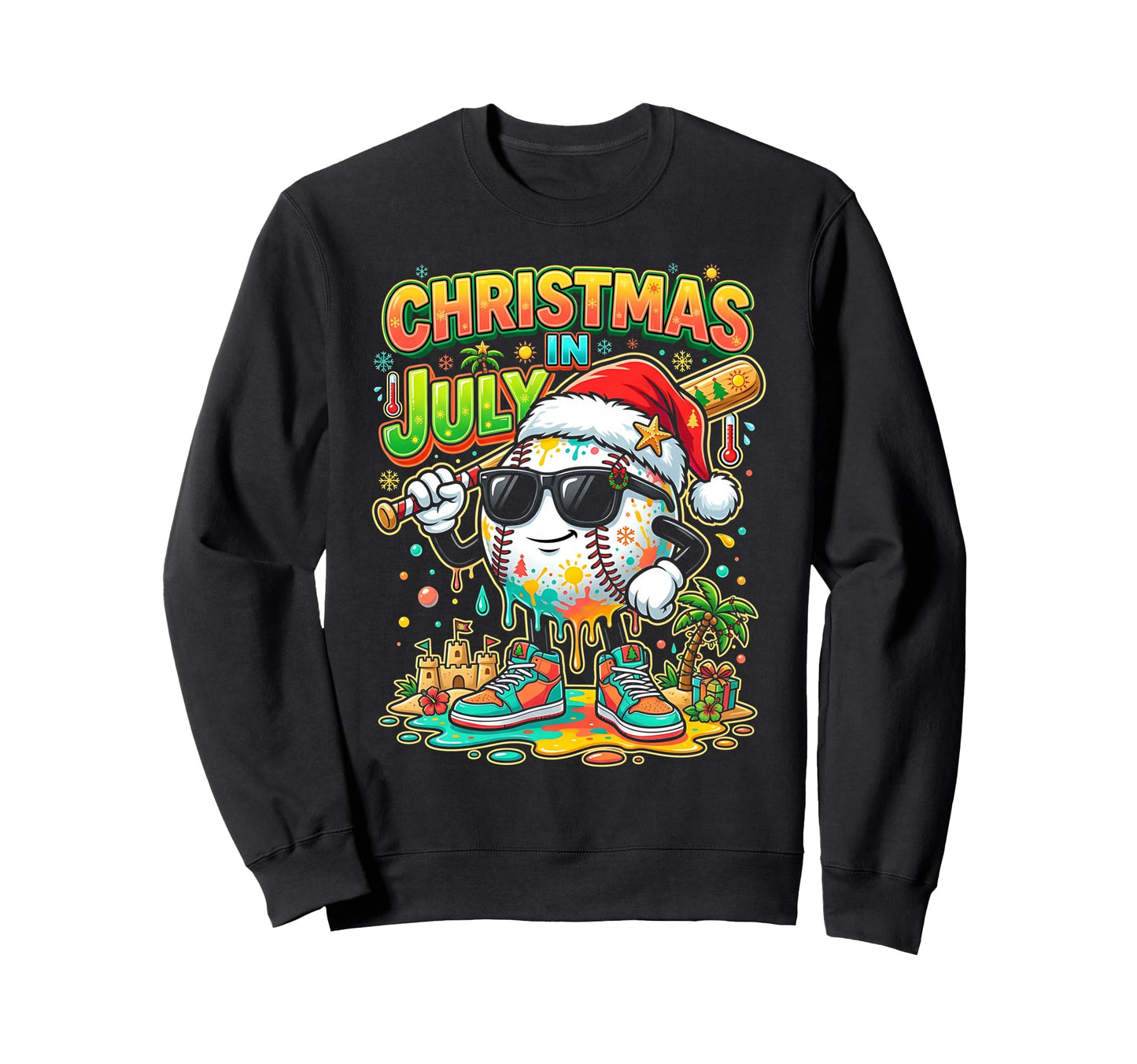 July Santa Hat Baseball Drip Ice Sweatshirt - Trendy Graphic Men Women - T-Shirt, Sweatshirt, Hoodie