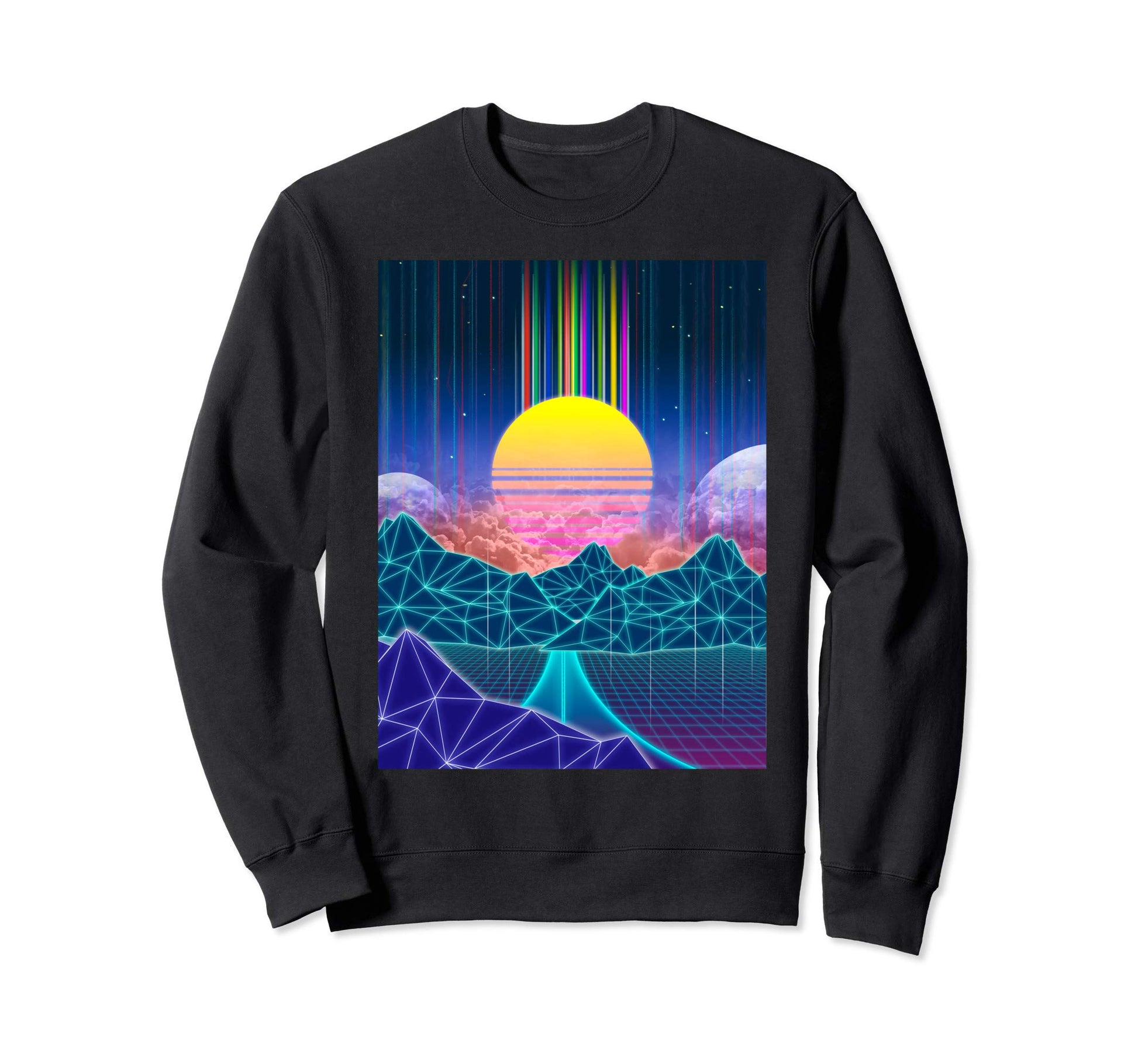 Outrun Sunset Digital Landscape Sweatshirt - Unique Graphic for Adults - T-Shirt, Sweatshirt, Hoodie