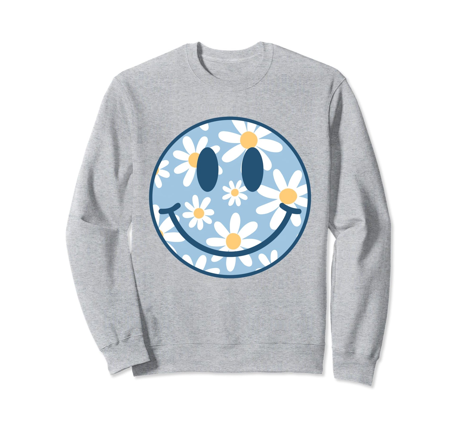 Blue Happy Face Checkered Sweatshirt - Aesthetic Graphic for Adults - T-Shirt, Sweatshirt, Hoodie