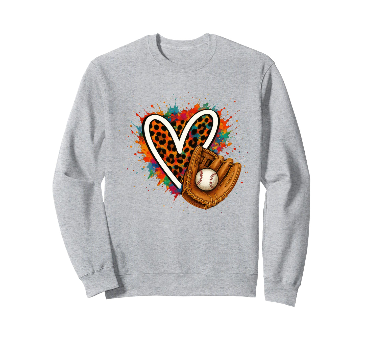 Baseball Leopard Heart Colorful Sweatshirt - Fun Novelty Design Men Women - T-Shirt, Sweatshirt, Hoodie
