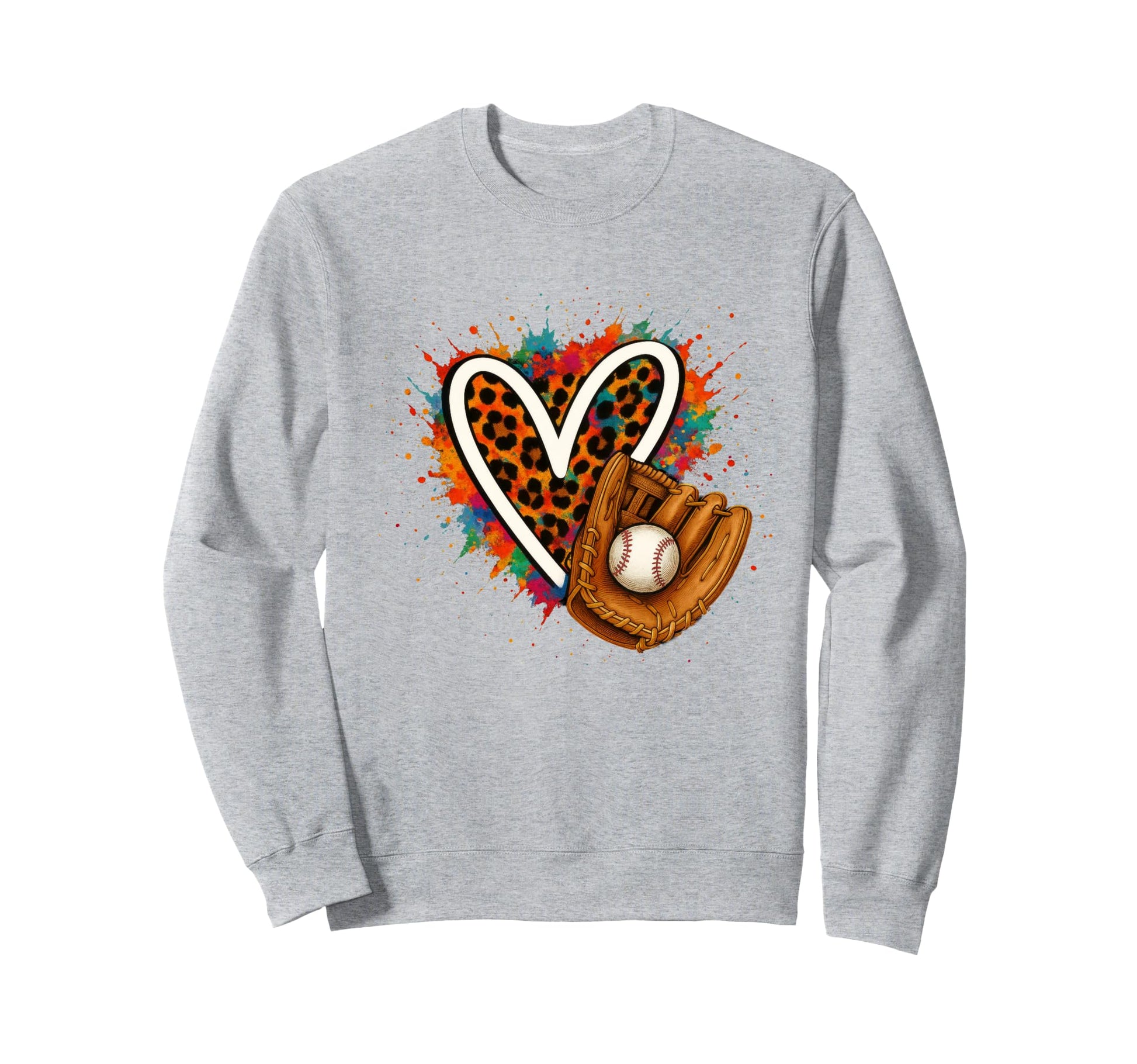 Baseball Leopard Heart Colorful Sweatshirt - Fun Novelty Design Men Women - T-Shirt, Sweatshirt, Hoodie