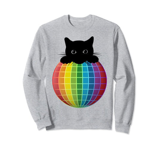 Aesthetic Disco Ball Rainbow Black Sweatshirt - Graphic Print Men Women - T-Shirt, Sweatshirt, Hoodie
