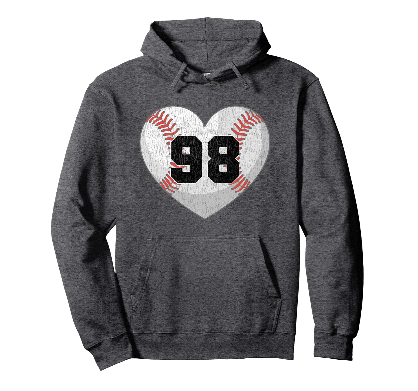 Baseball Number 98 Distressed Heart Hoodie - Trendy Graphic for Adults - T-Shirt, Sweatshirt, Hoodie