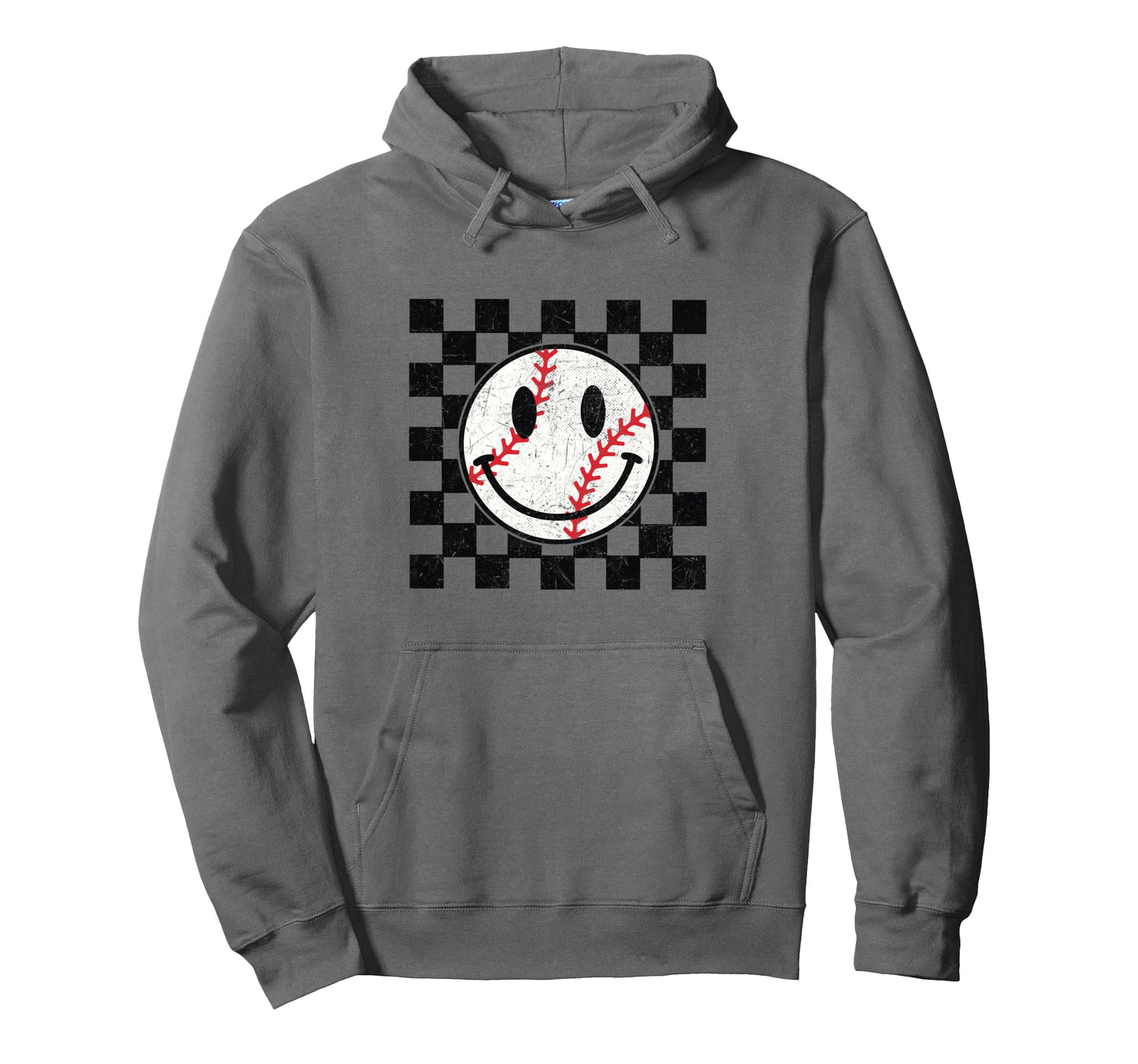 Baseball Smile Checkered Funny Sport Hoodie - Novelty Apparel Men Women - T-Shirt, Sweatshirt, Hoodie