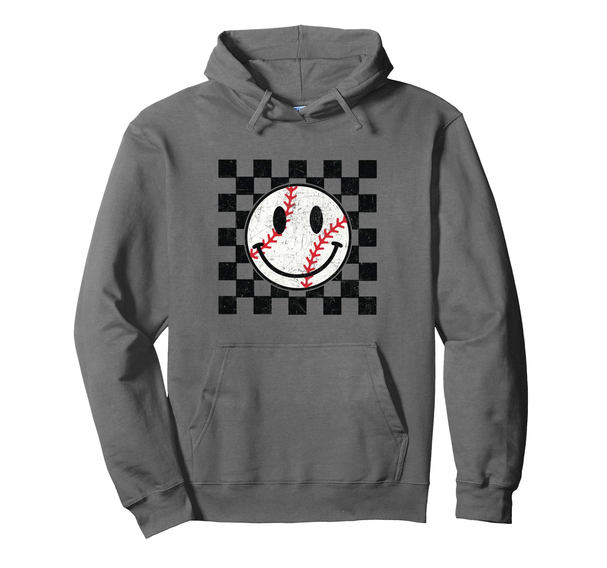 Baseball Smile Checkered Funny Sport Hoodie - Novelty Apparel Men Women - T-Shirt, Sweatshirt, Hoodie