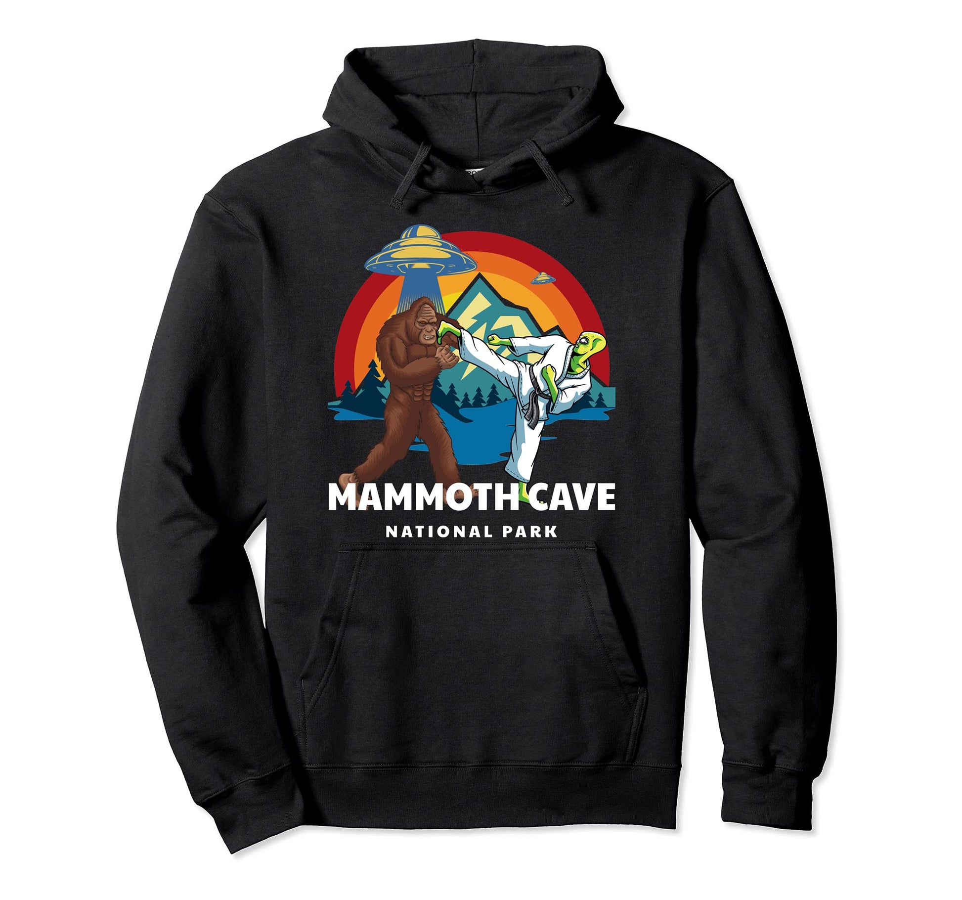 Mammoth Cave National Park Bigfoot Alien Ufo Hoodie - Trendy Graphic Unisex - T-Shirt, Sweatshirt, Hoodie