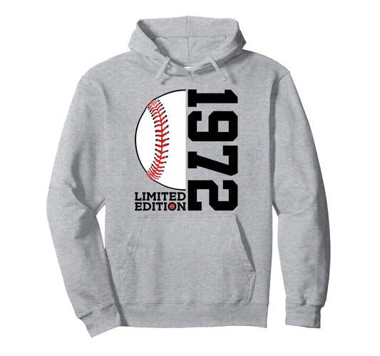 54Th Birthday Baseball 1972 Hoodie - Fun Novelty Design for Adults - T-Shirt, Sweatshirt, Hoodie