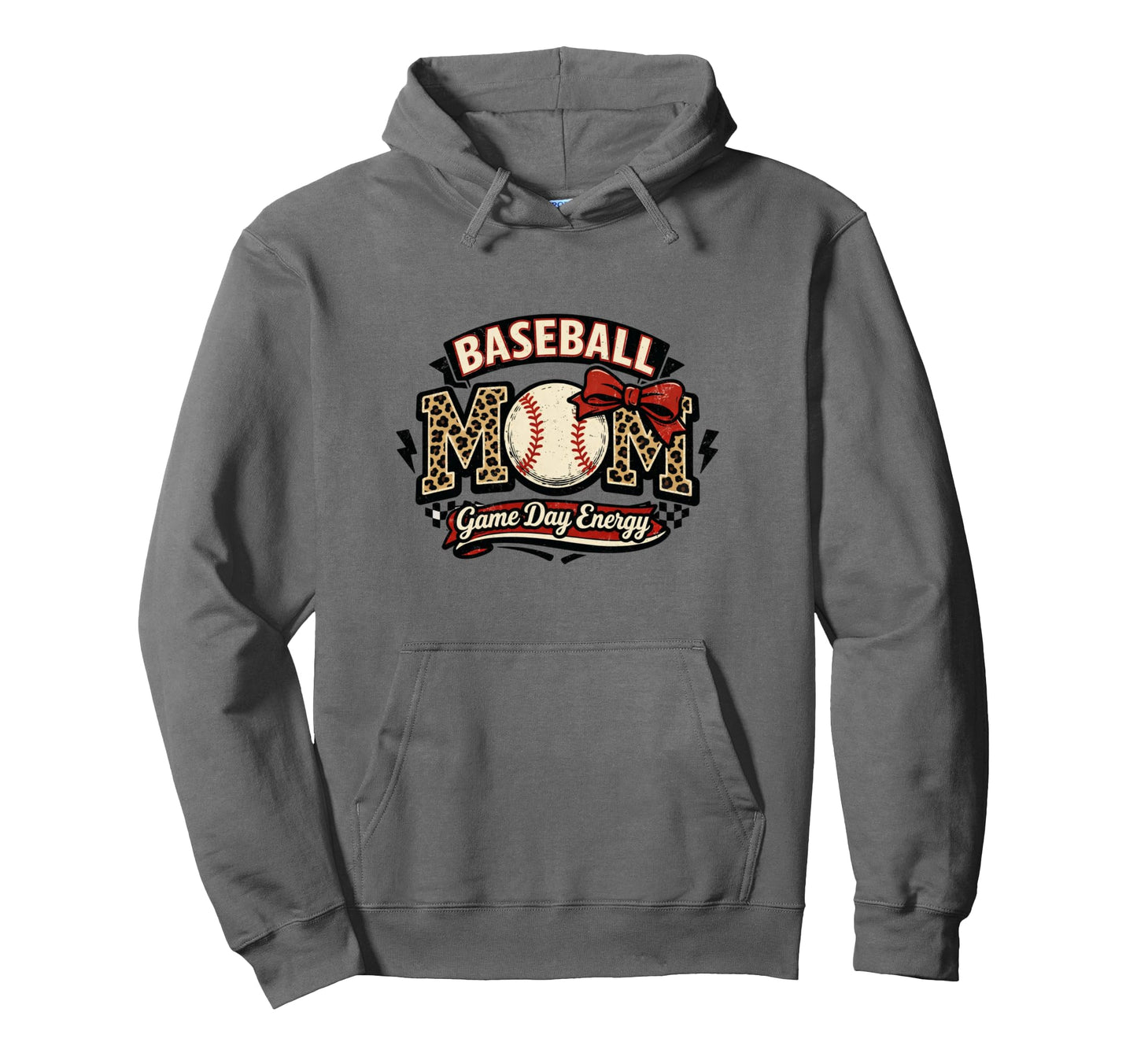 Baseball Mom Game Day Energy Leopard Bow Hoodie - Trendy Graphic Unisex - T-Shirt, Sweatshirt, Hoodie