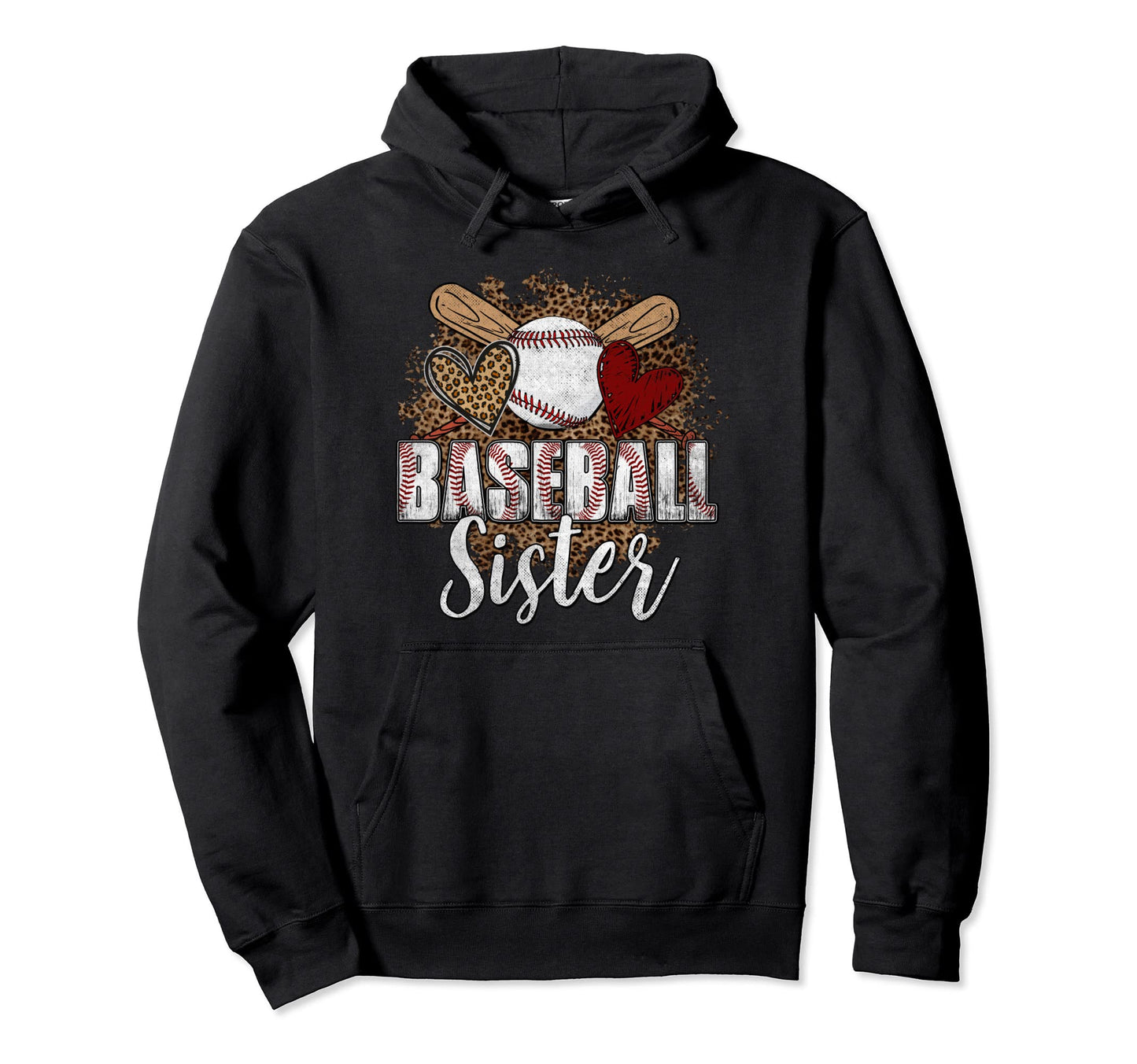 Baseball Sister Leopard Heart Funny Hoodie - Novelty Apparel Unisex - T-Shirt, Sweatshirt, Hoodie
