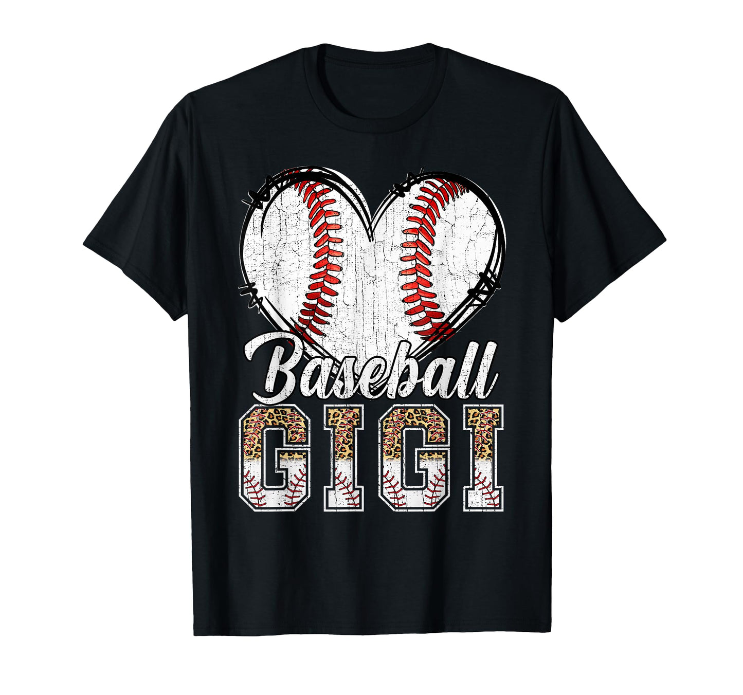 Softball Baseball Gigi Heart Leopard T-Shirt - Graphic Print Unisex - T-Shirt, Sweatshirt, Hoodie